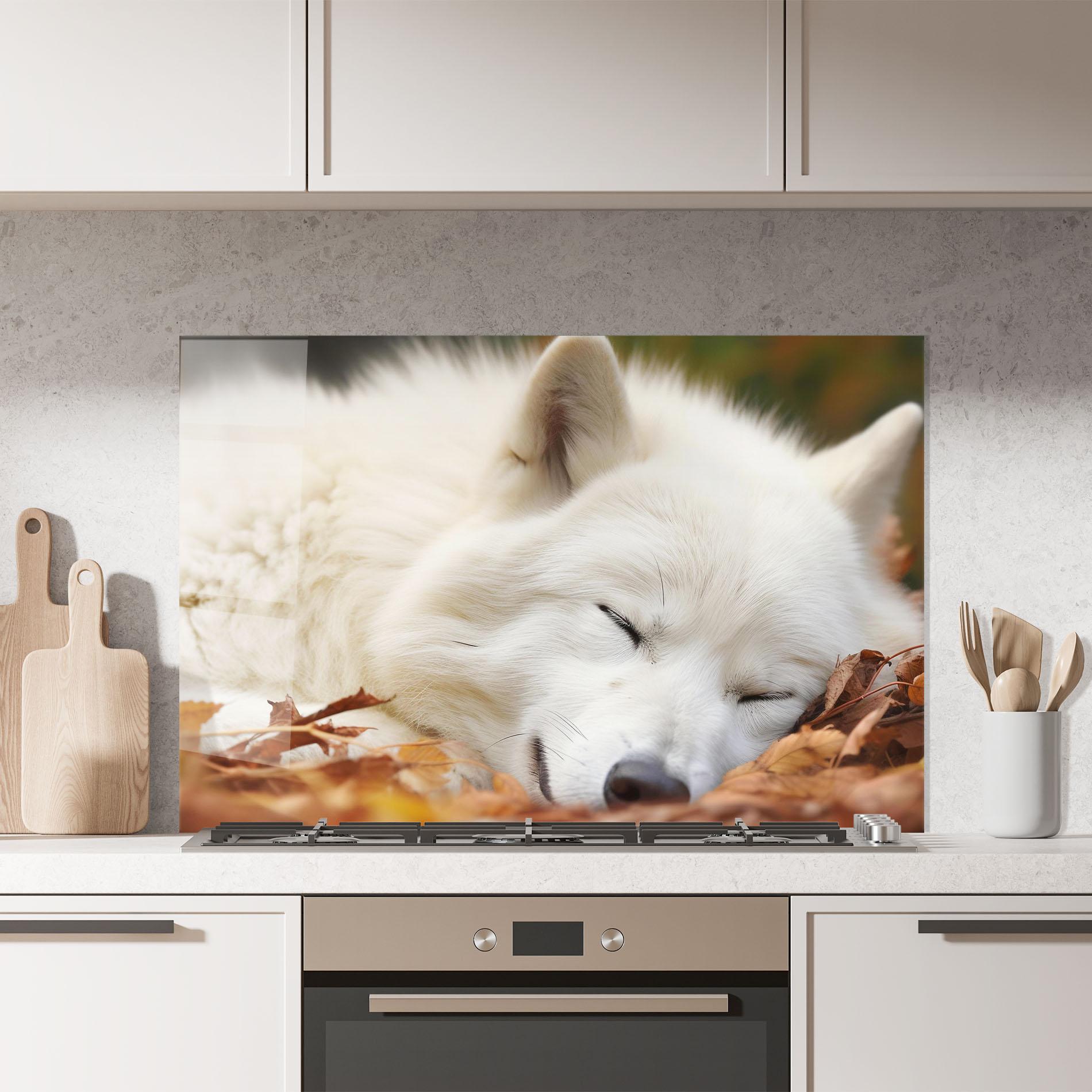 Стъклен панел за кухня White Wolf Sleeping mockup 7