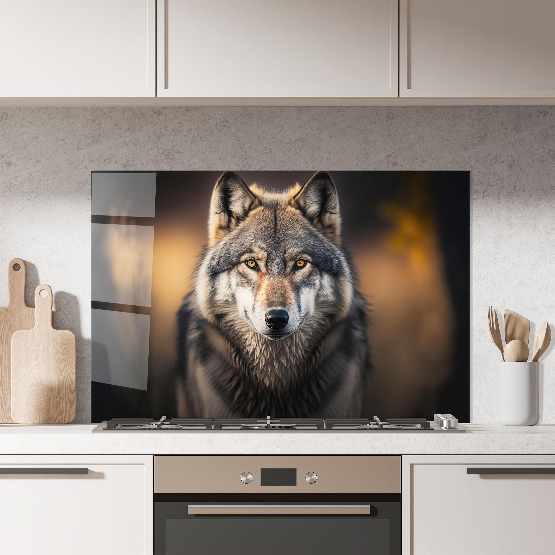 Стъклен панел за кухня Wild Gray Wolf mockup 7