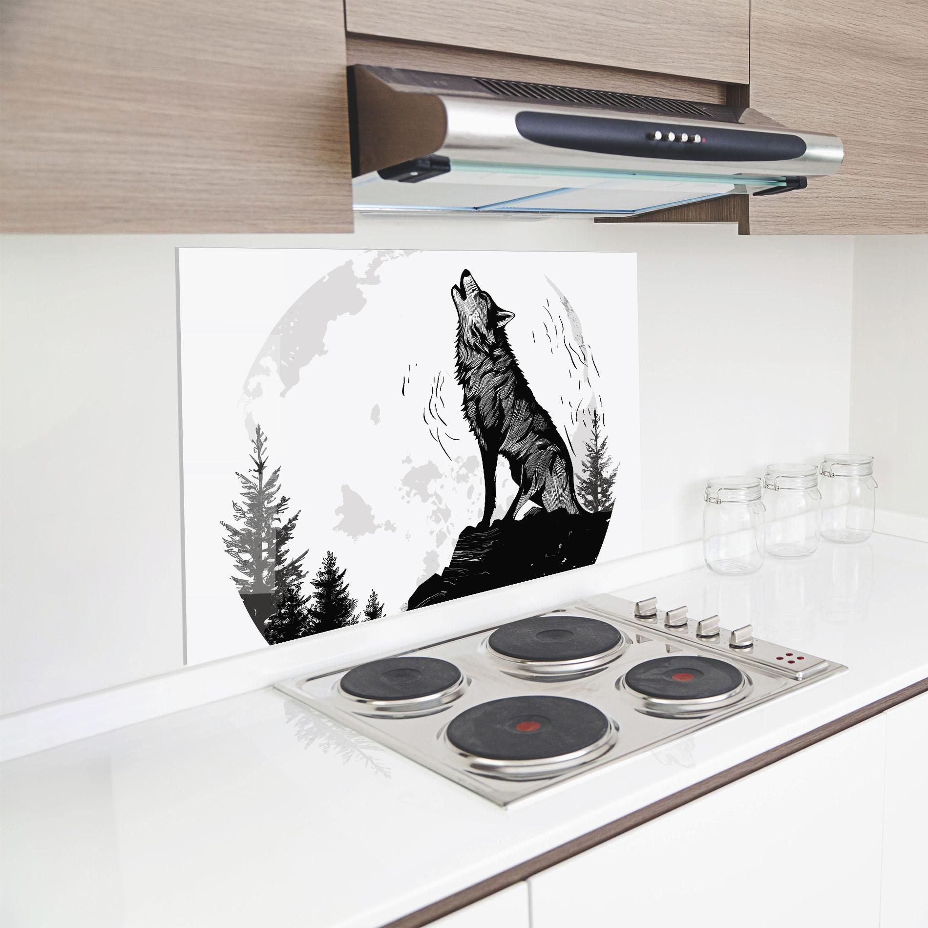 Стъклен панел за кухня Grey Moon Wolf mockup 8
