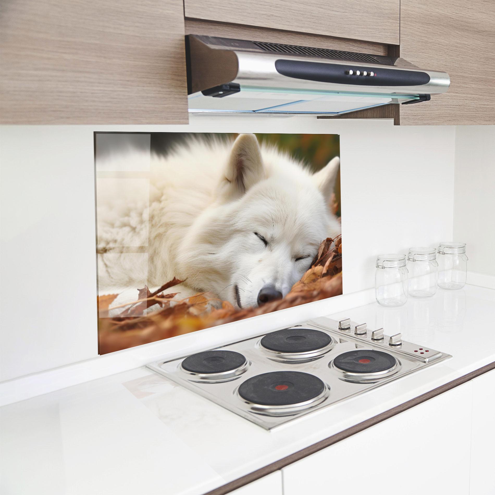 Стъклен панел за кухня White Wolf Sleeping mockup 8