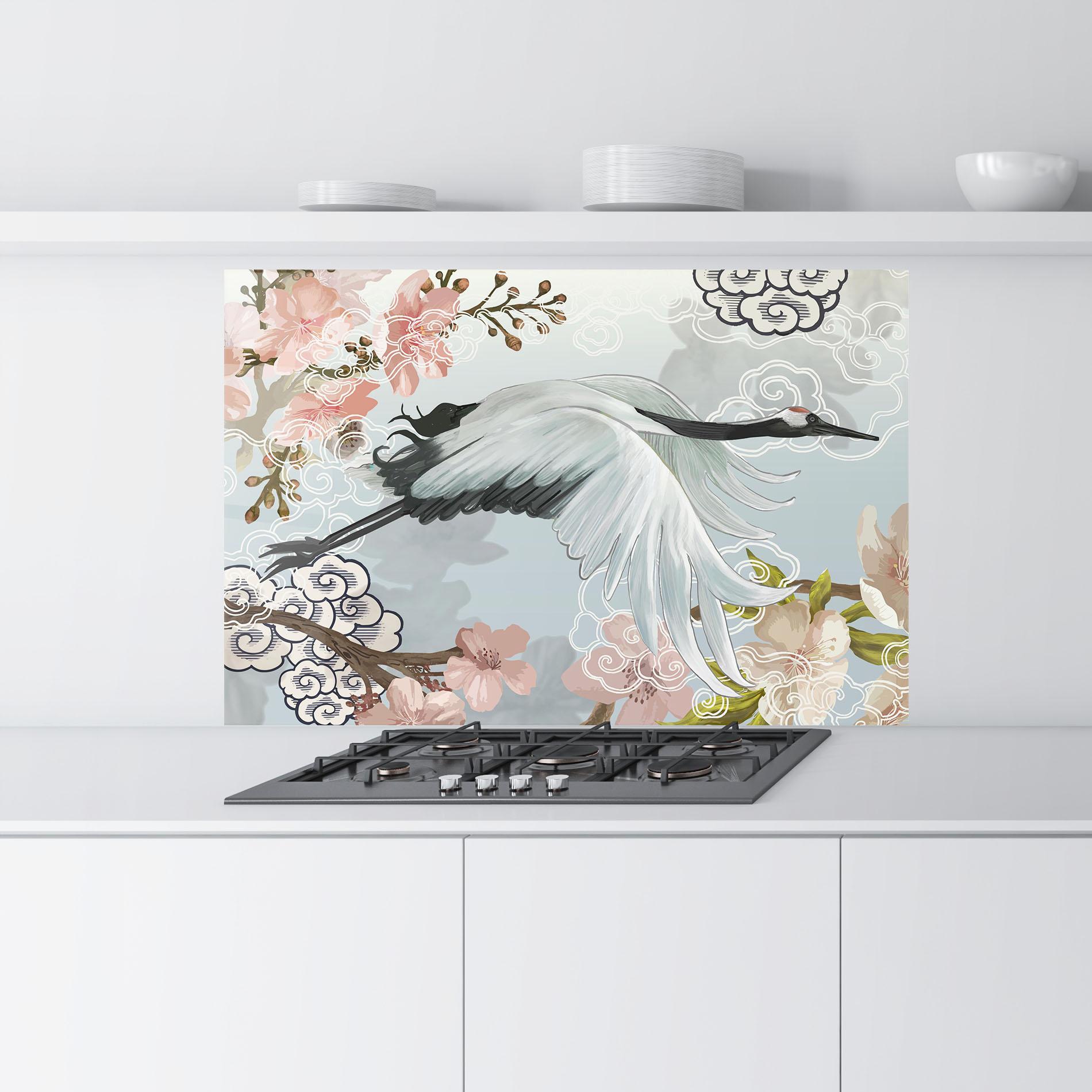 Стъклен панел за кухня Japanese Crane mockup 9