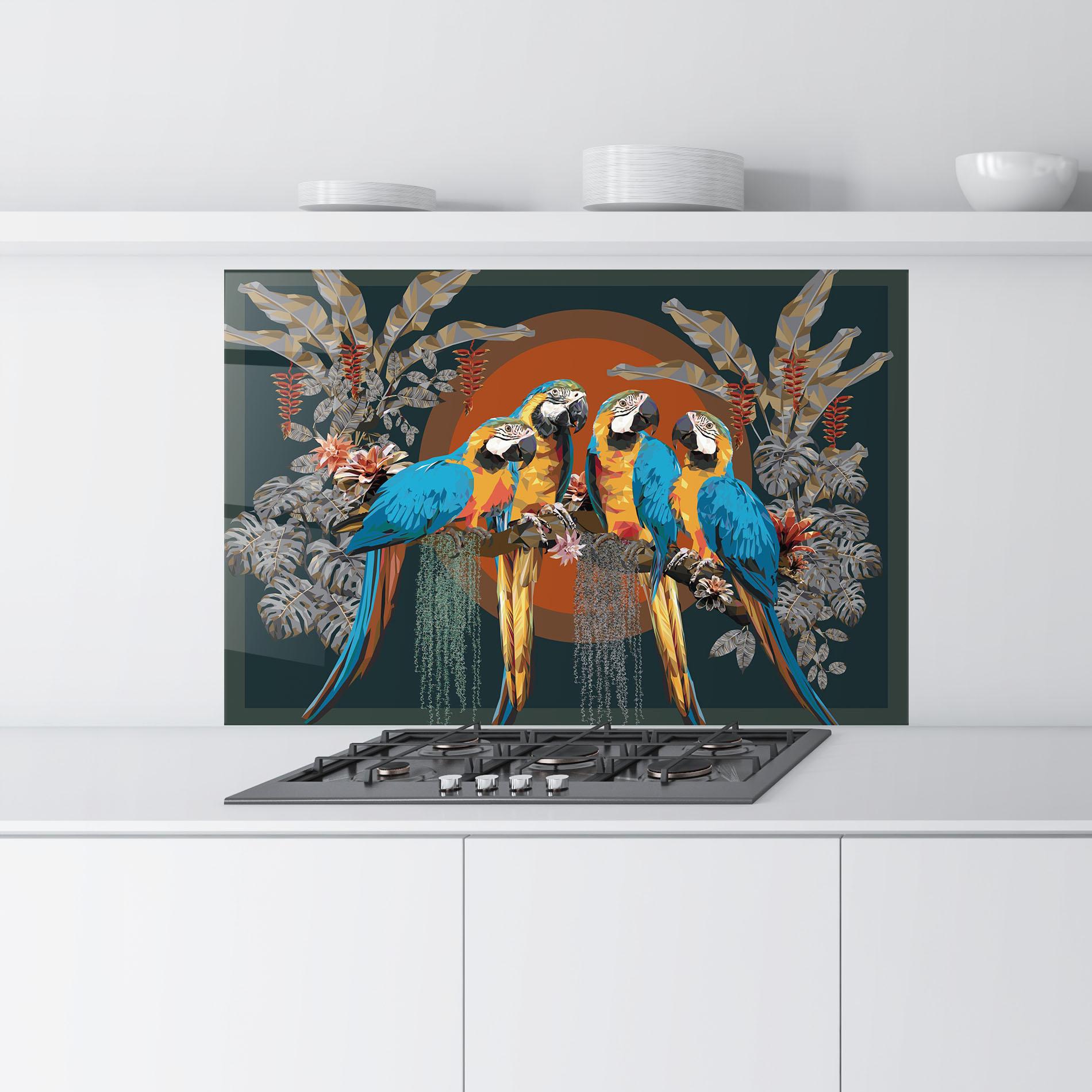 Стъклен панел за кухня Parrot Couples mockup 9