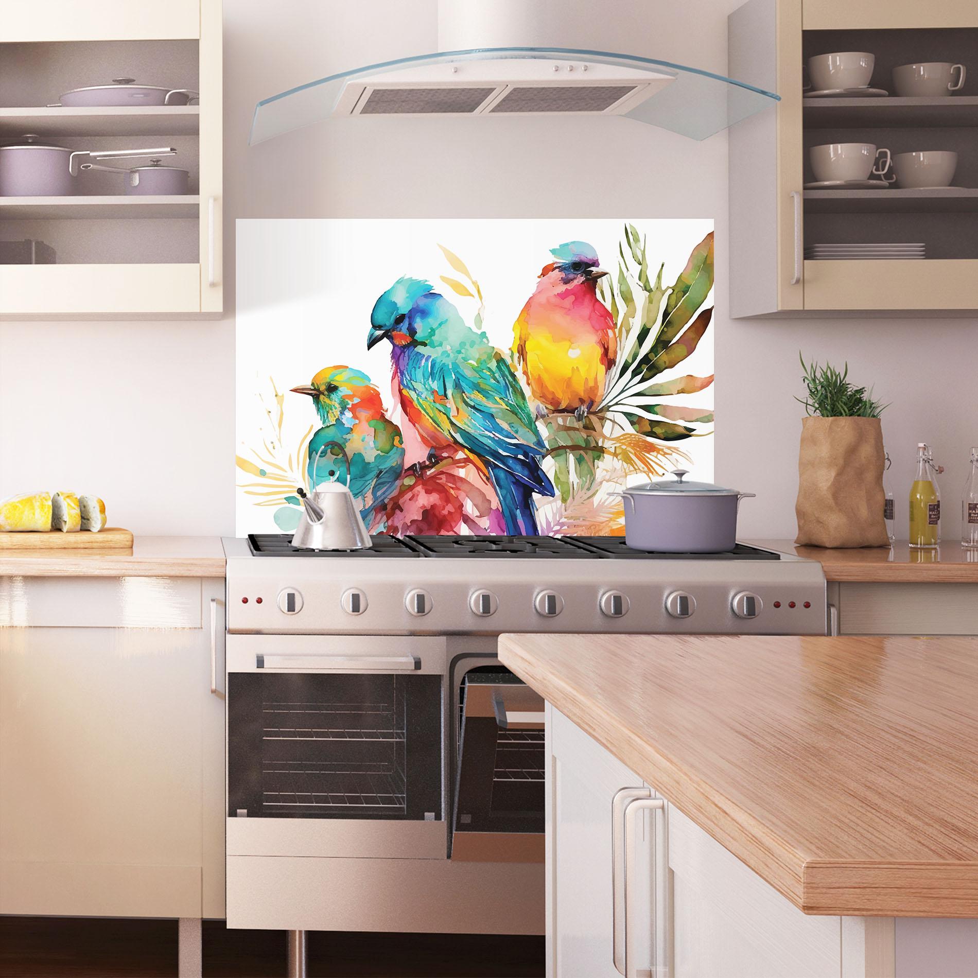 Стъклен панел за кухня Colorful Birds mockup 1
