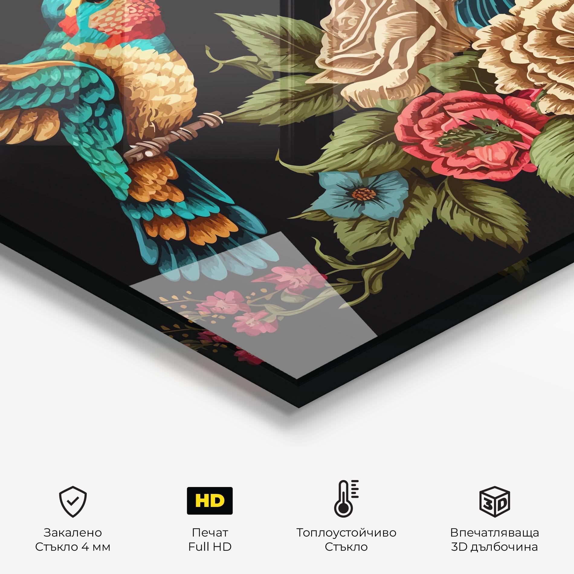 Стъклен панел за кухня Blue Birds mockup 2