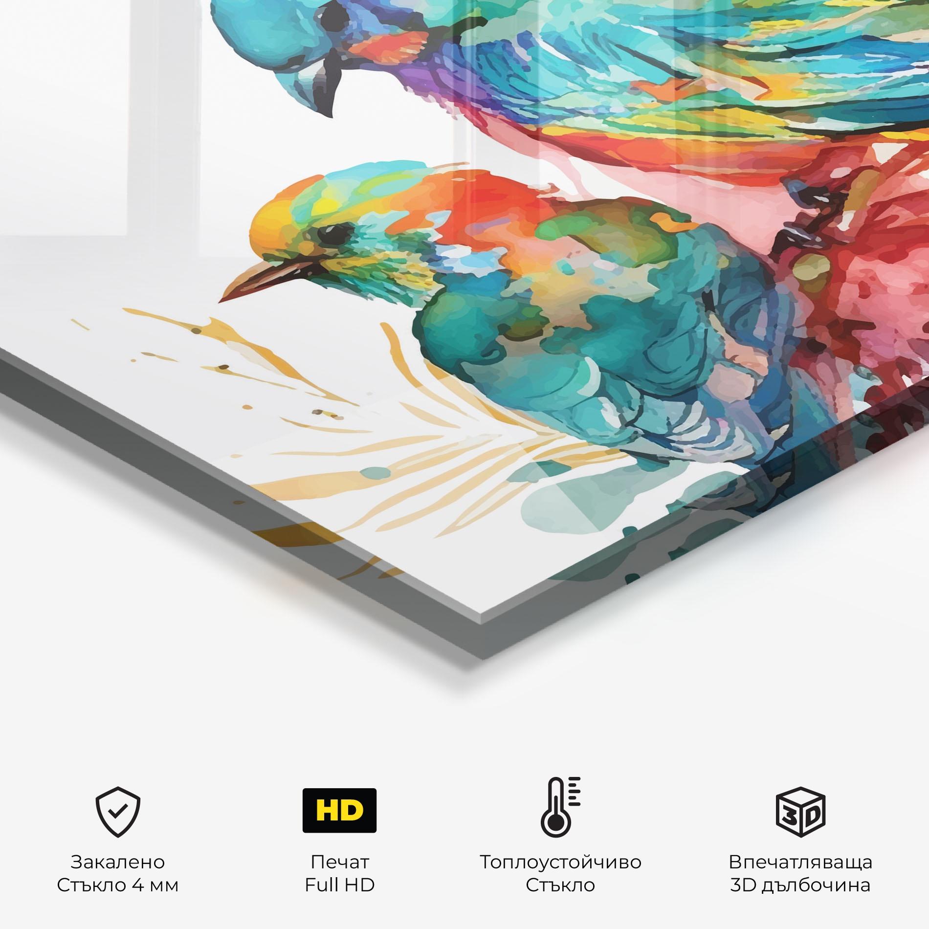 Стъклен панел за кухня Colorful Birds mockup 2
