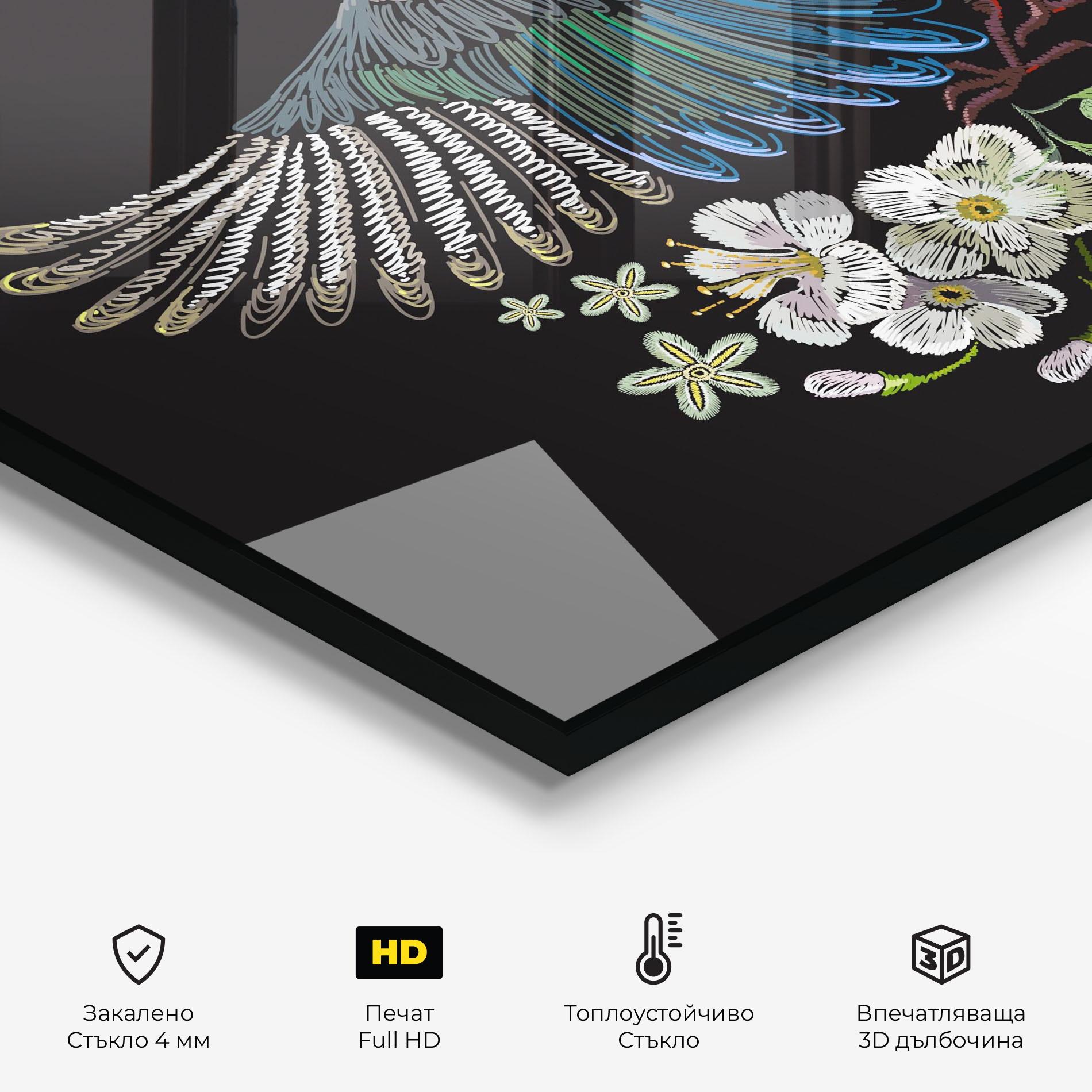 Стъклен панел за кухня Embroidery Bird mockup 2