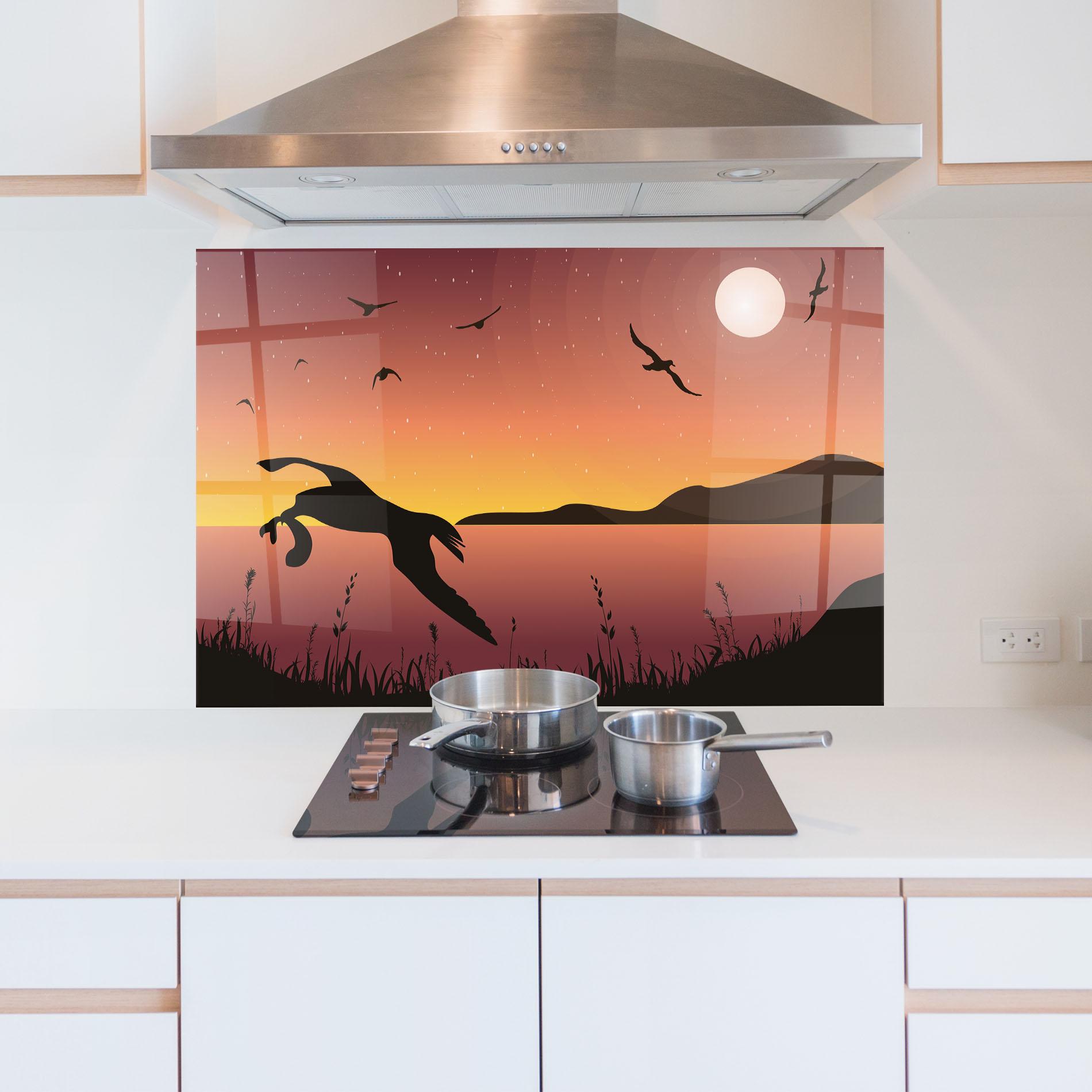 Стъклен панел за кухня Birds Fishing mockup 5