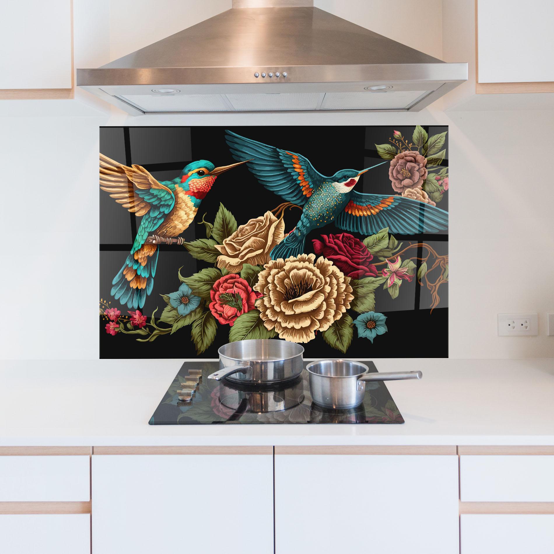 Стъклен панел за кухня Blue Birds mockup 5