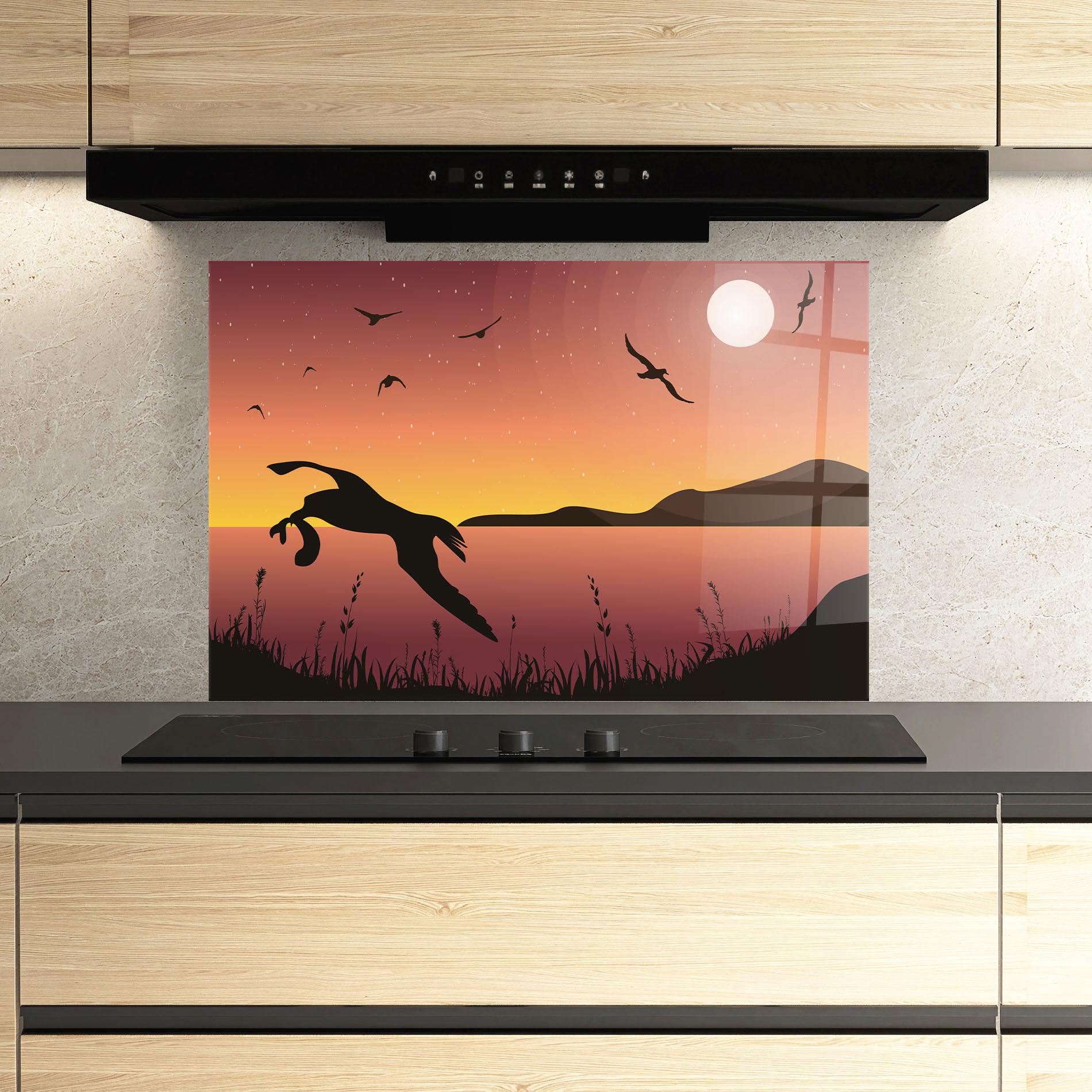 Стъклен панел за кухня Birds Fishing mockup 3