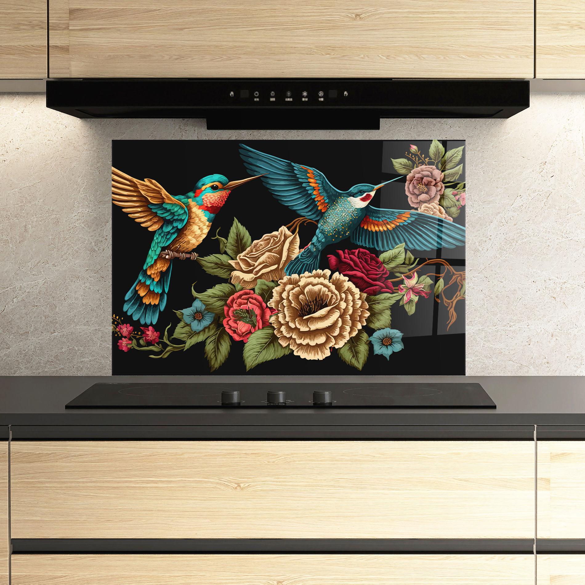 Стъклен панел за кухня Blue Birds mockup 3