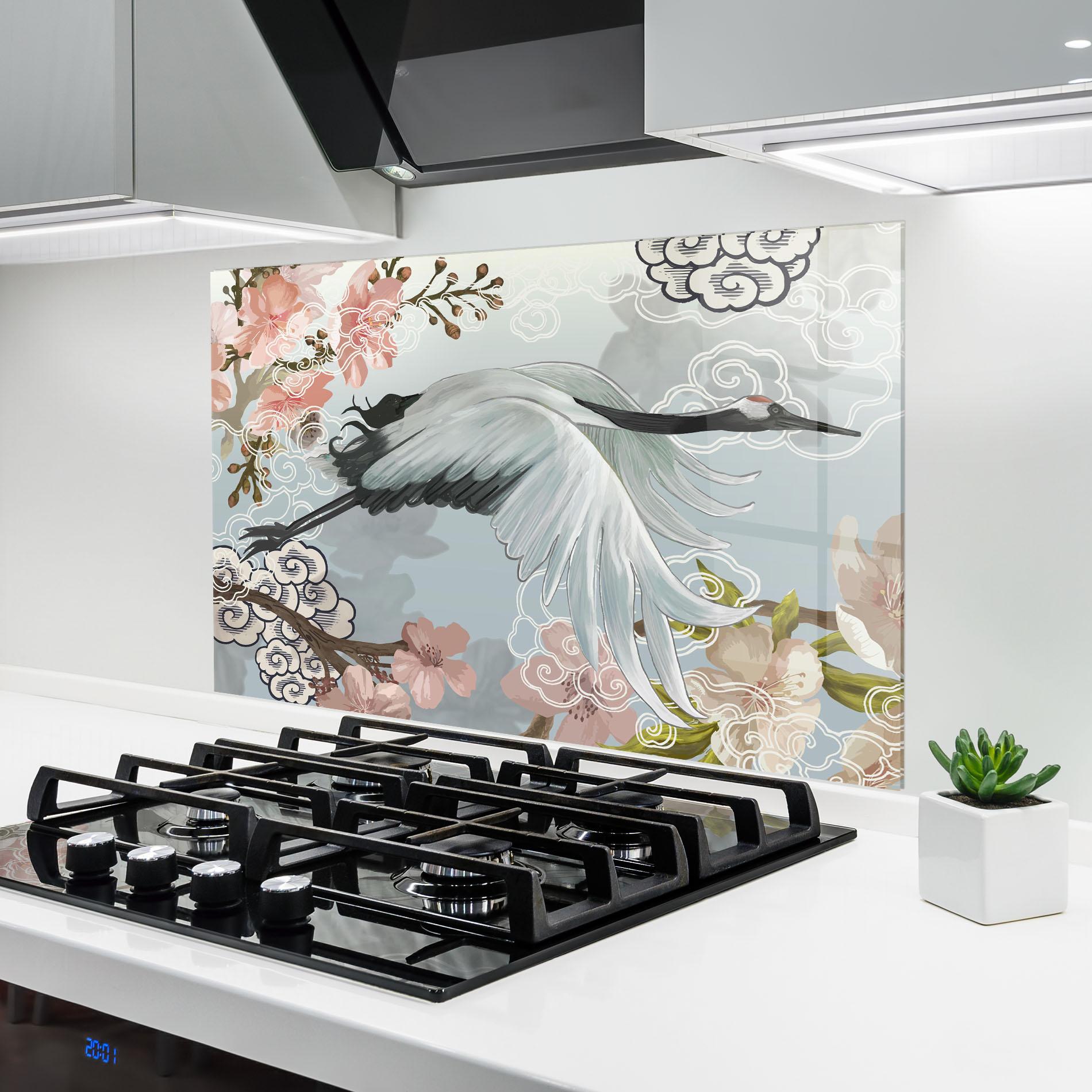 Стъклен панел за кухня Japanese Crane mockup 6