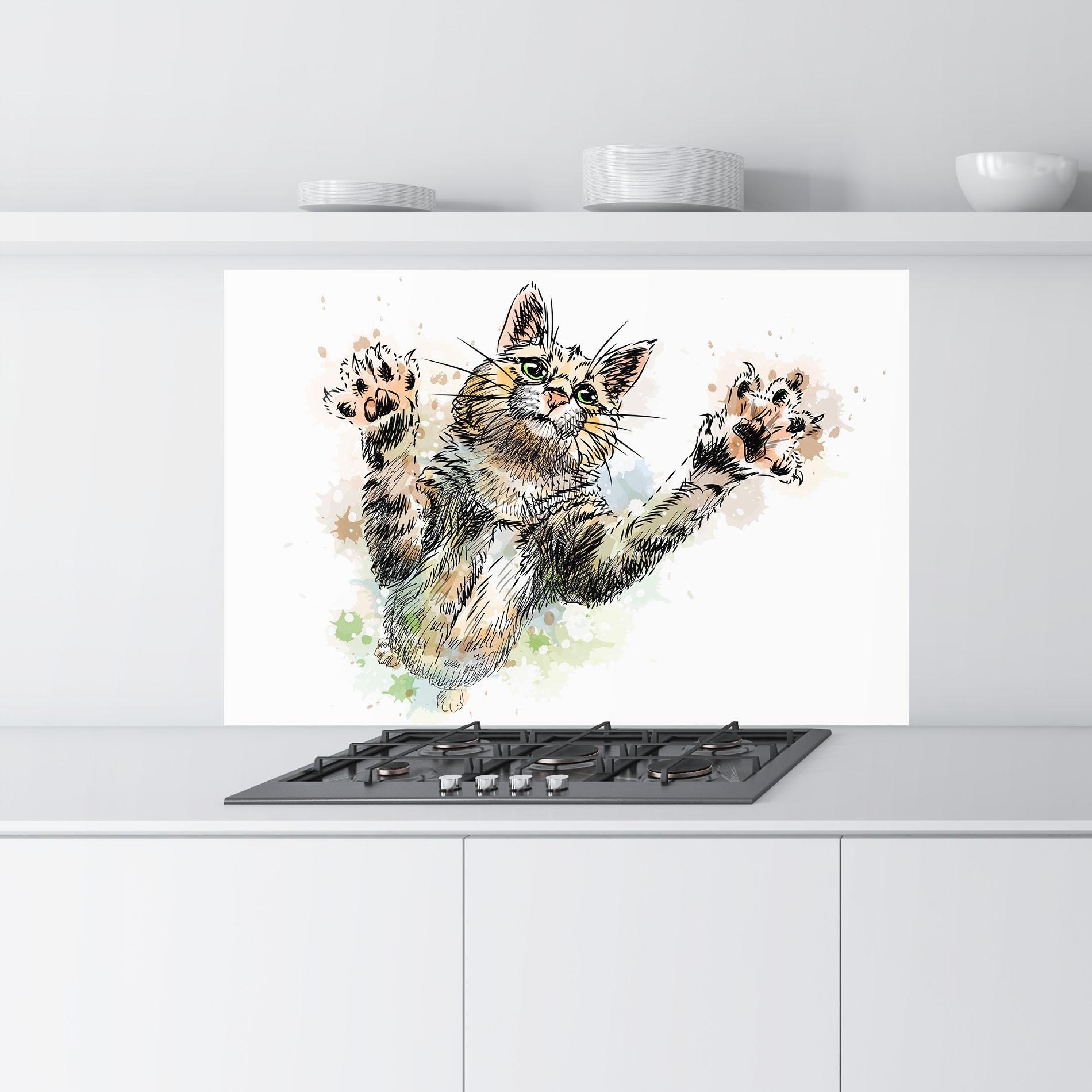 Стъклен панел за кухня Orange Cat Splash mockup 9