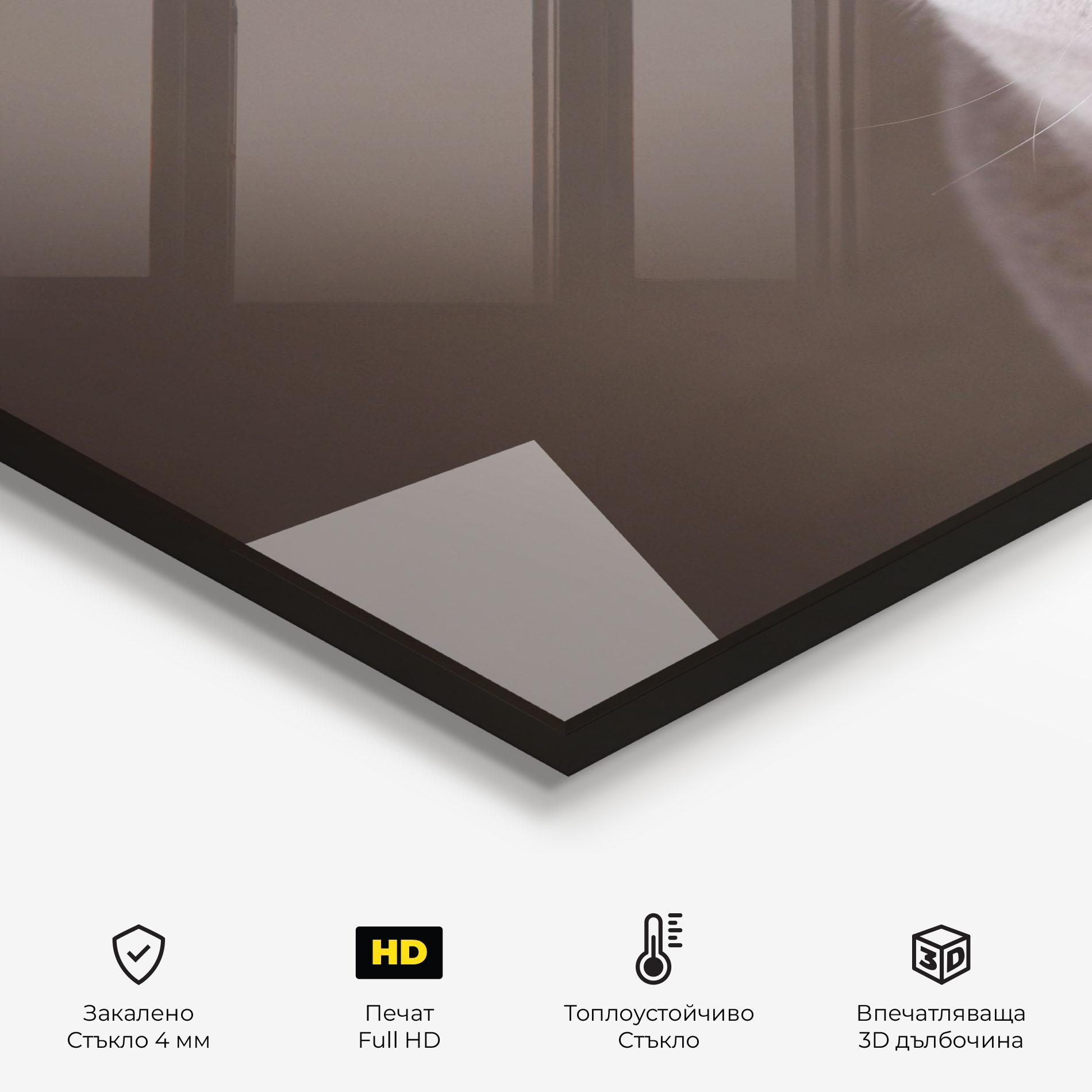 Стъклен панел за кухня Orange Eyes Cat mockup 2