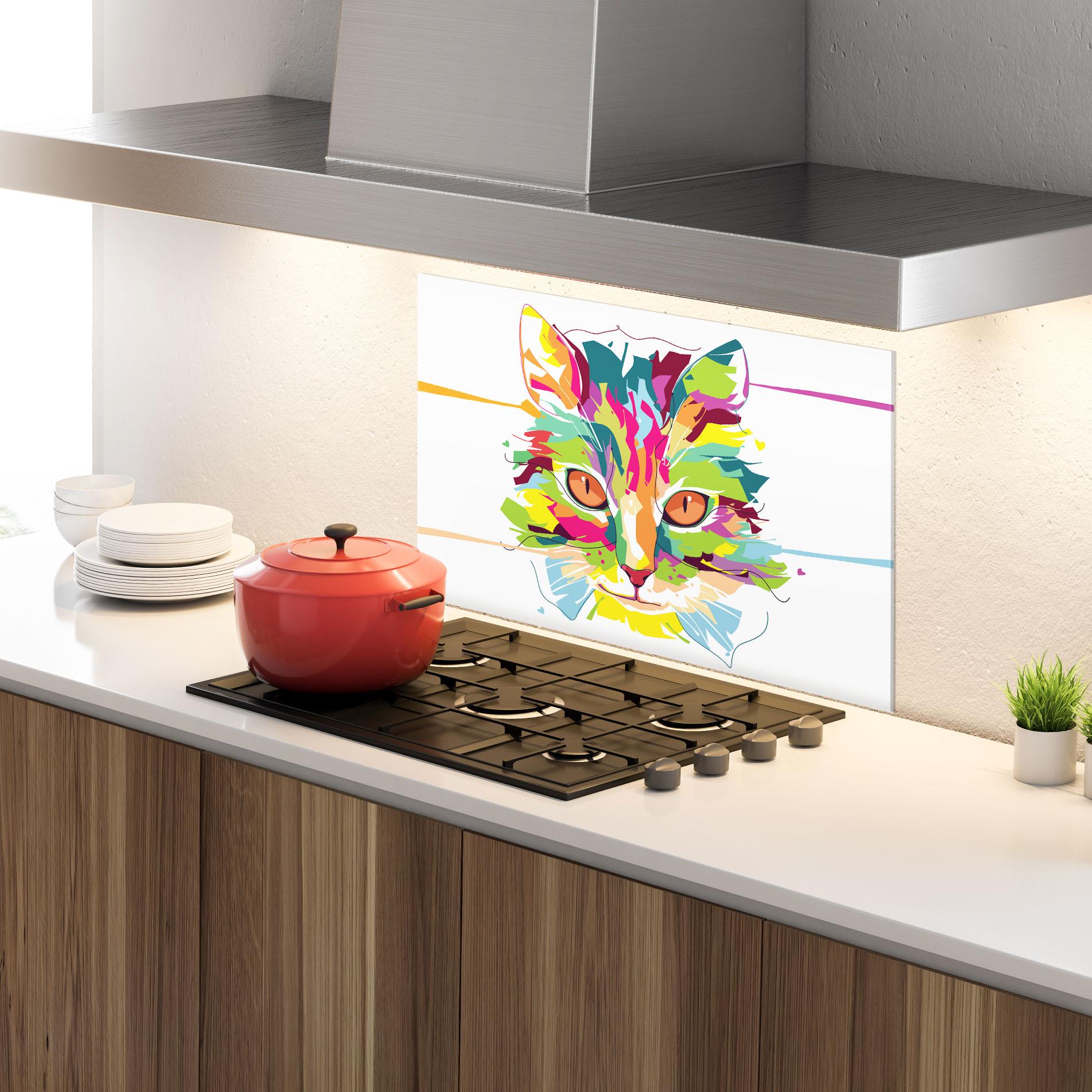 Стъклен панел за кухня Cat Art Close Up mockup 4