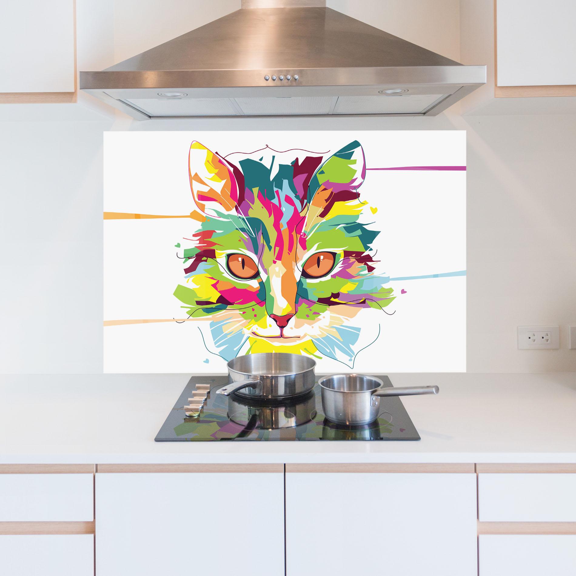 Стъклен панел за кухня Cat Art Close Up mockup 5