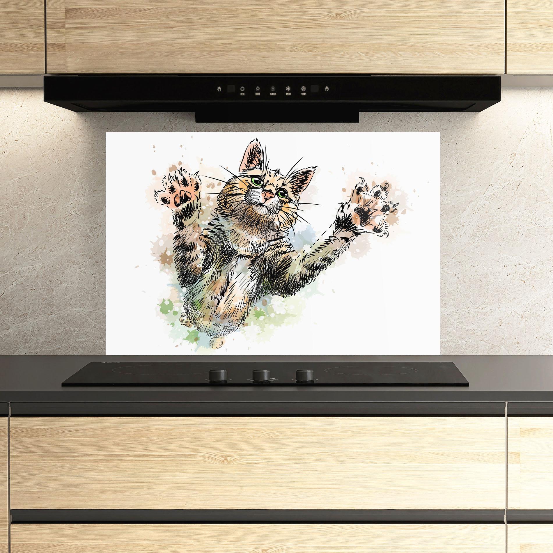 Стъклен панел за кухня Orange Cat Splash mockup 3