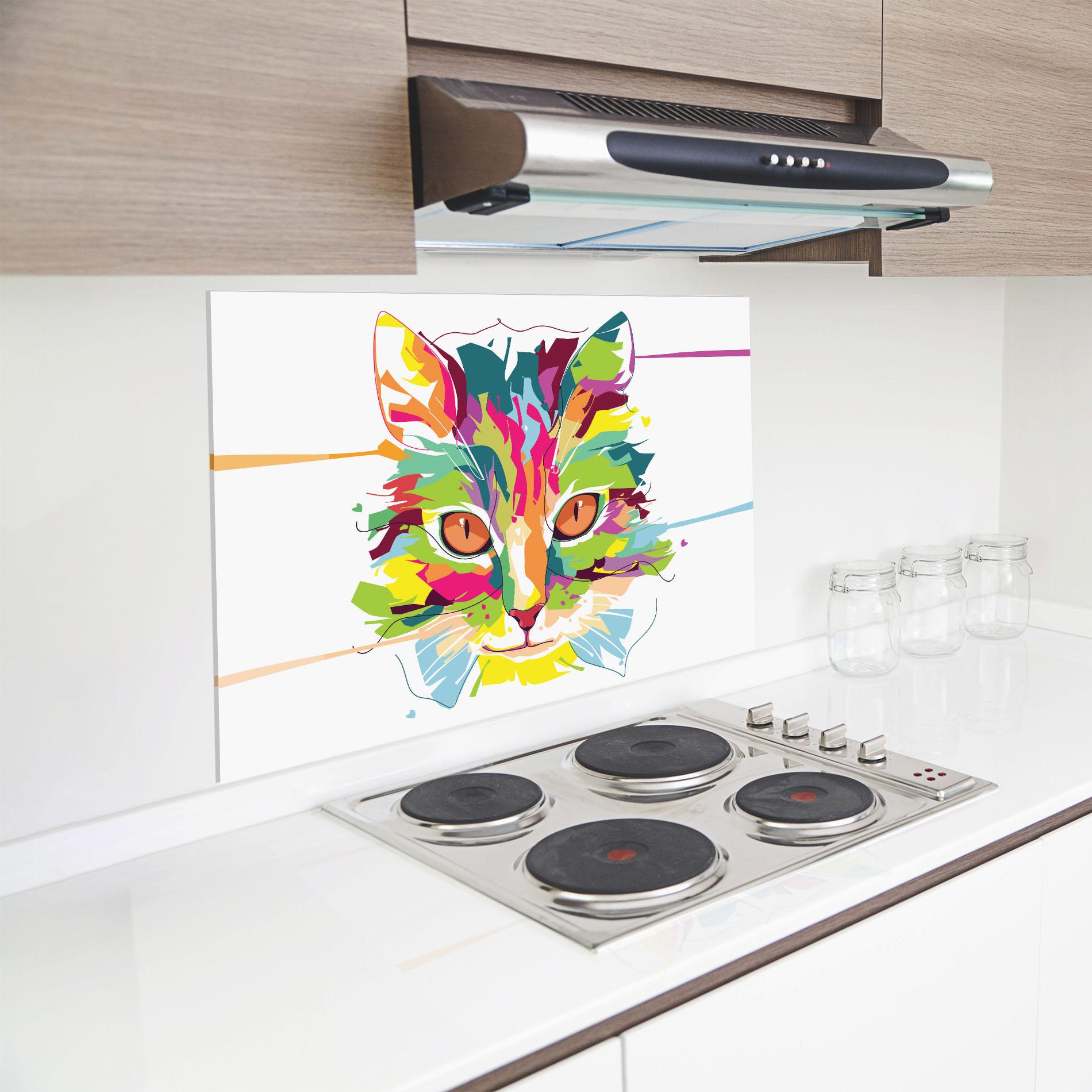 Стъклен панел за кухня Cat Art Close Up mockup 8
