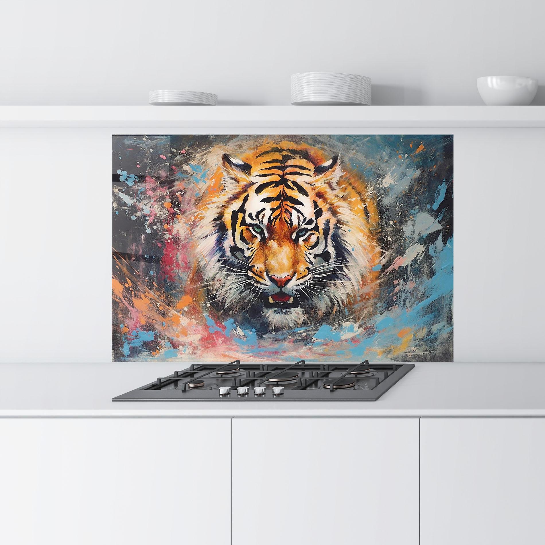 Стъклен панел за кухня Orange Tiger Painting mockup 9