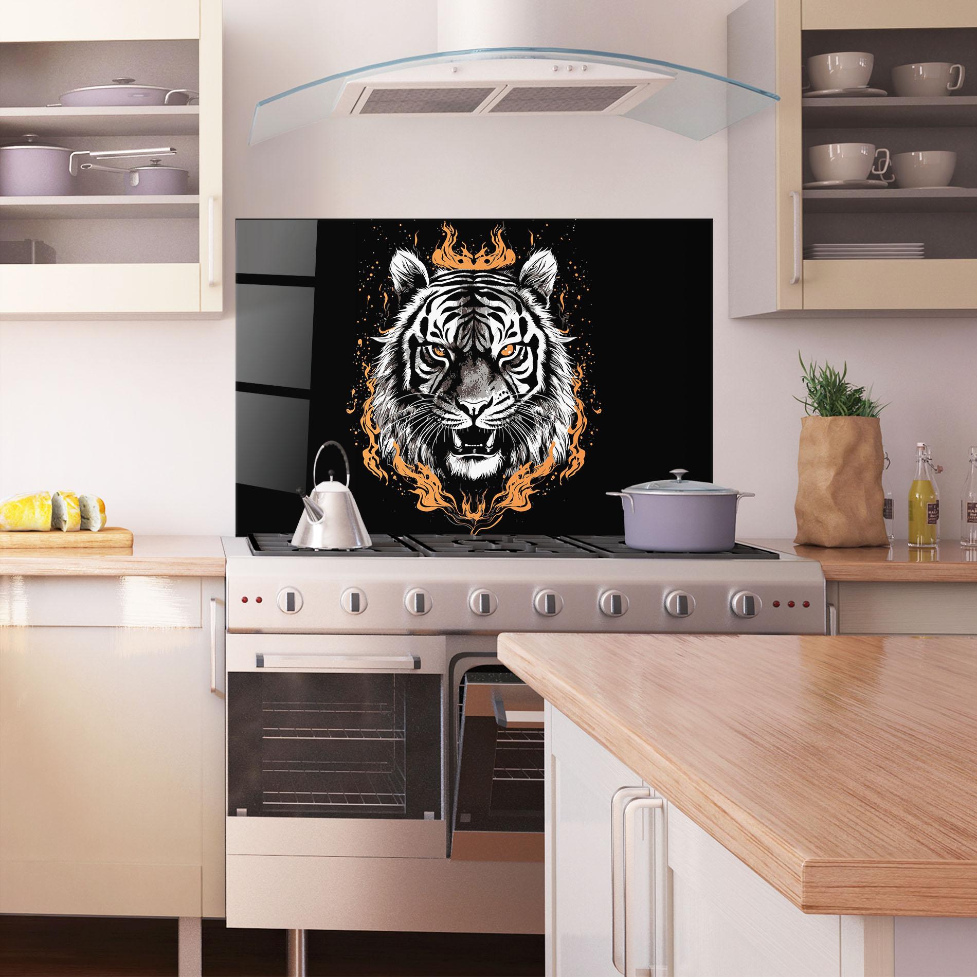 Стъклен панел за кухня Fire Tiger mockup 1
