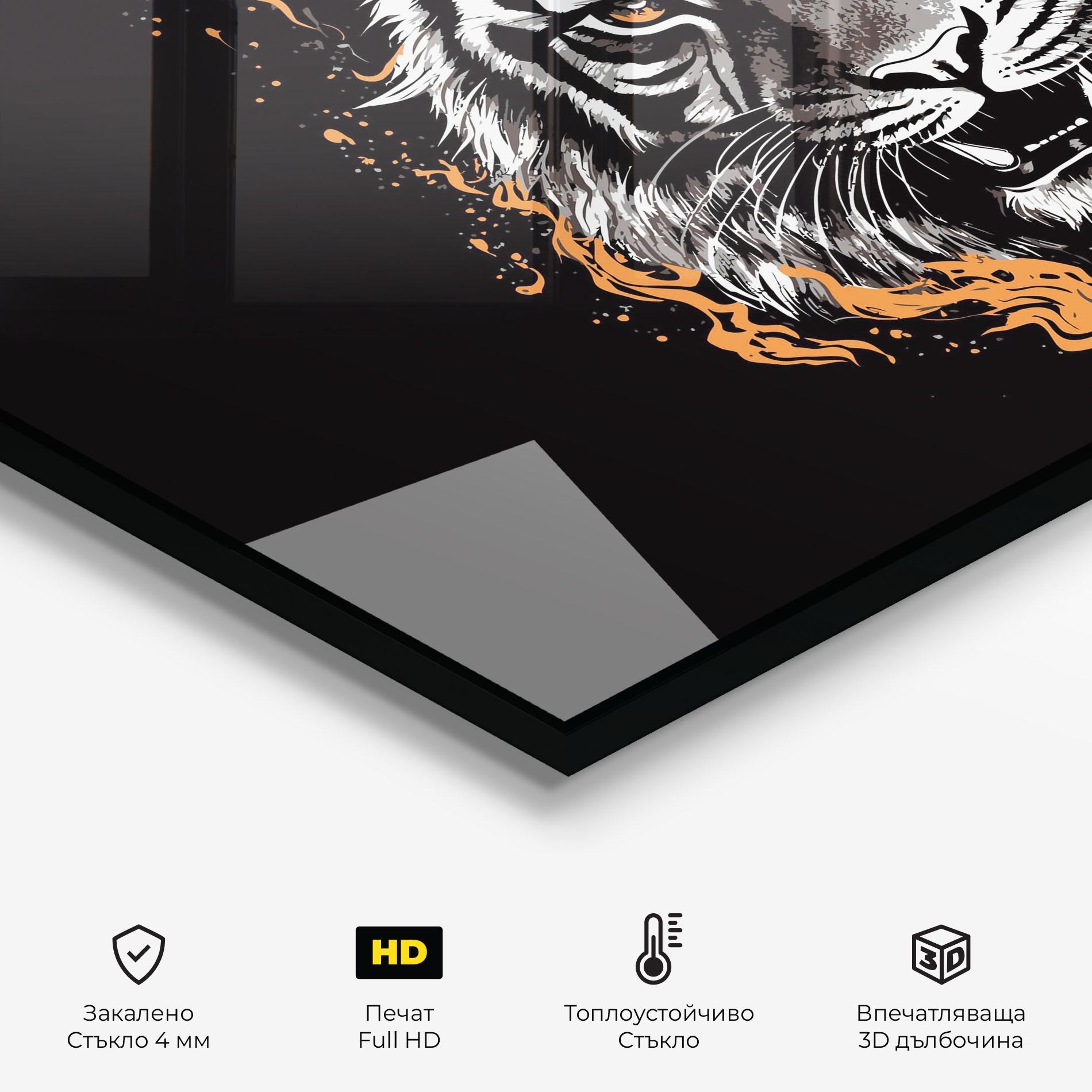 Стъклен панел за кухня Fire Tiger mockup 2