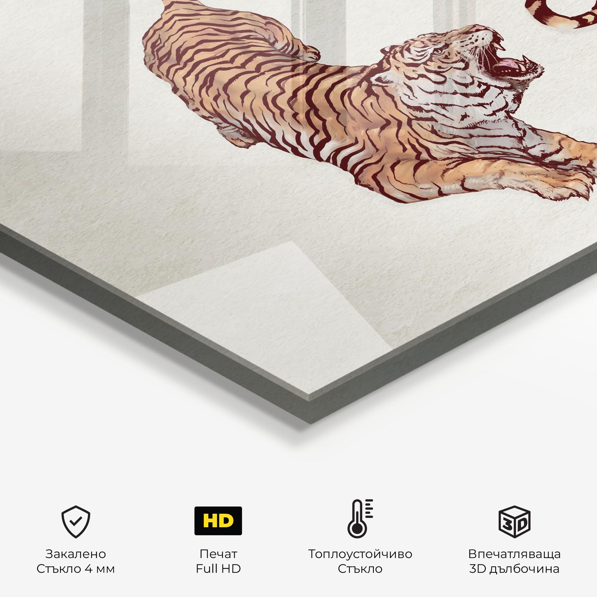 Стъклен панел за кухня Tiger Fight mockup 2
