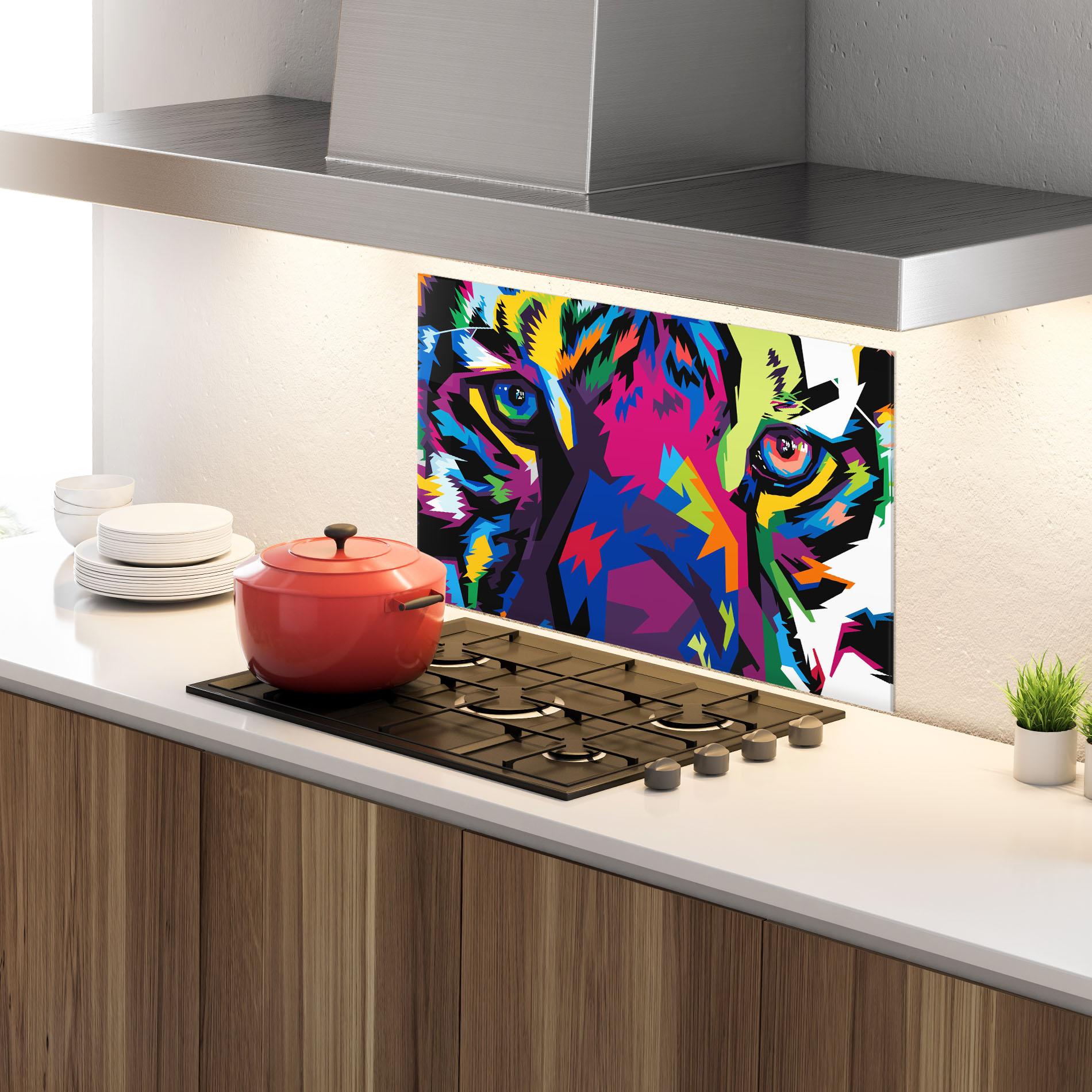 Стъклен панел за кухня Colourul Tiger Eyes mockup 4