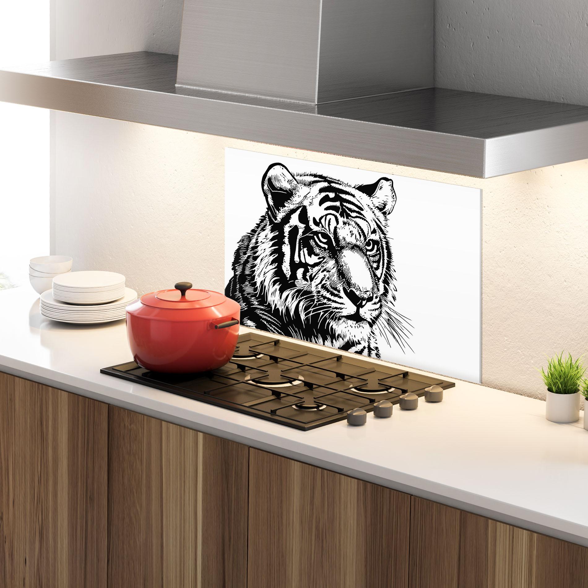 Стъклен панел за кухня Tiger Head mockup 4