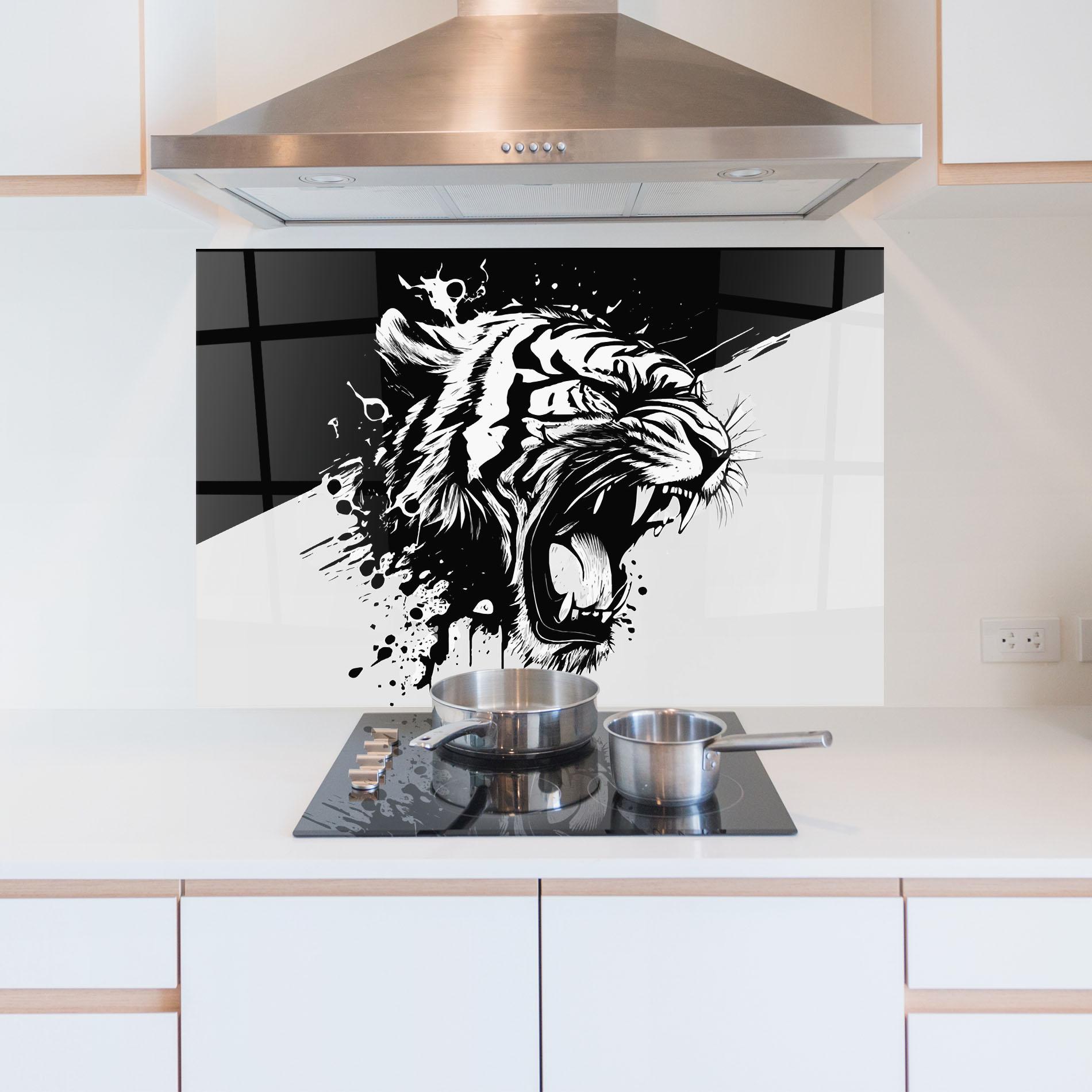 Стъклен панел за кухня Black Grey Tiger mockup 5