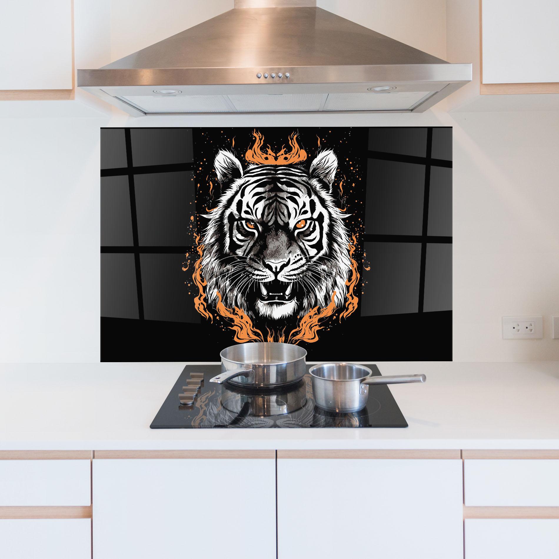 Стъклен панел за кухня Fire Tiger mockup 5
