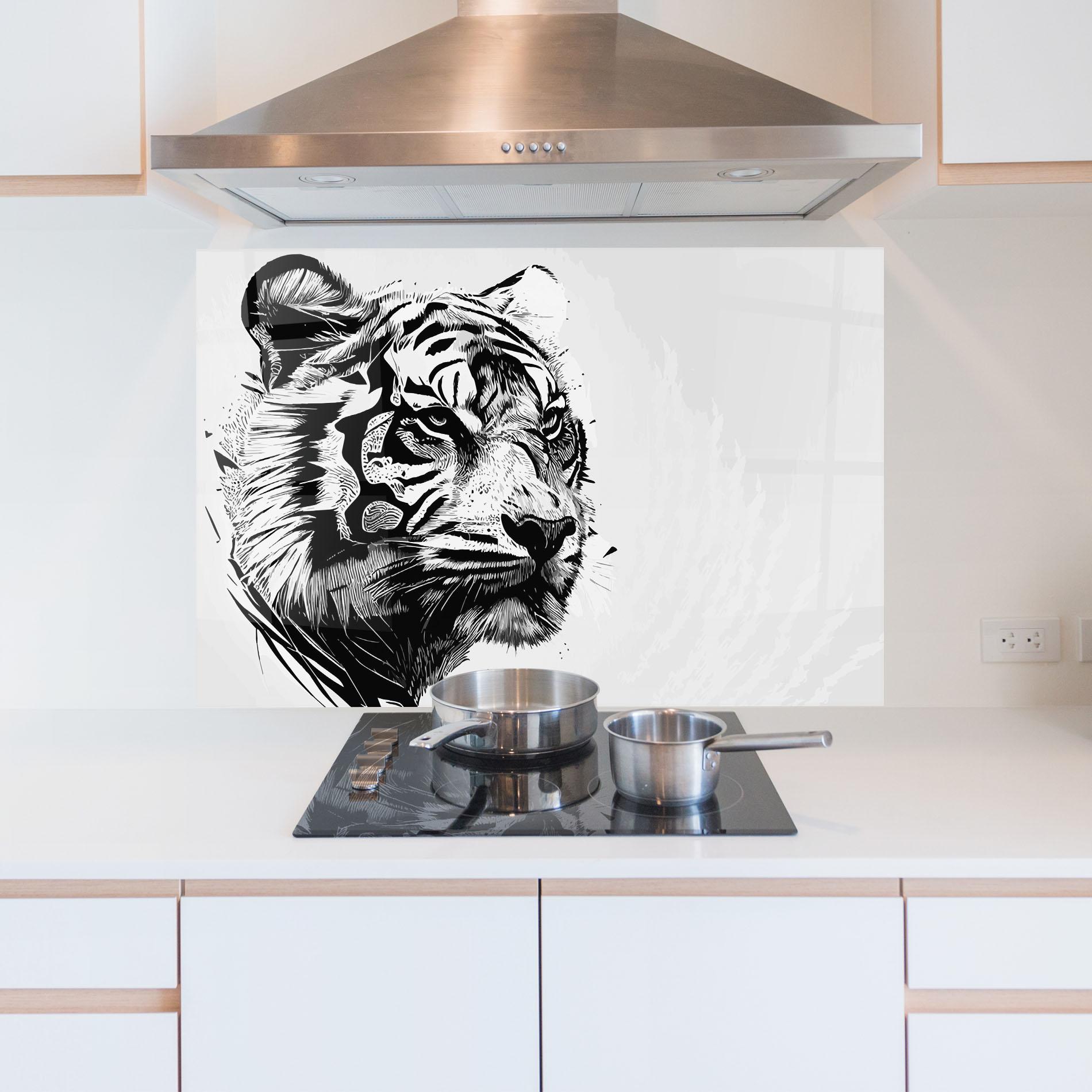 Стъклен панел за кухня Tiger On Grey mockup 5