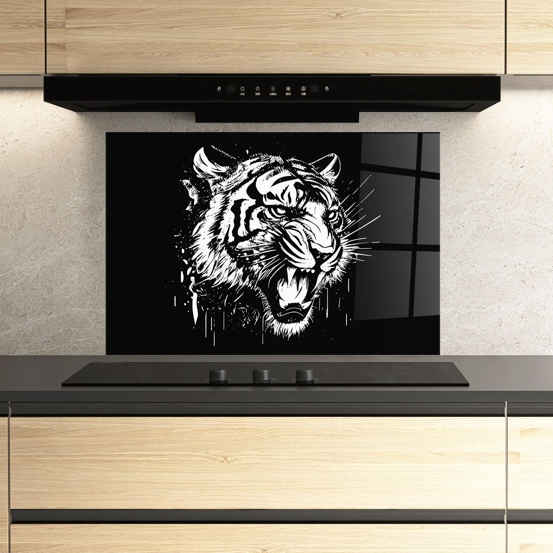 Стъклен панел за кухня Angry Tiger Head mockup 3