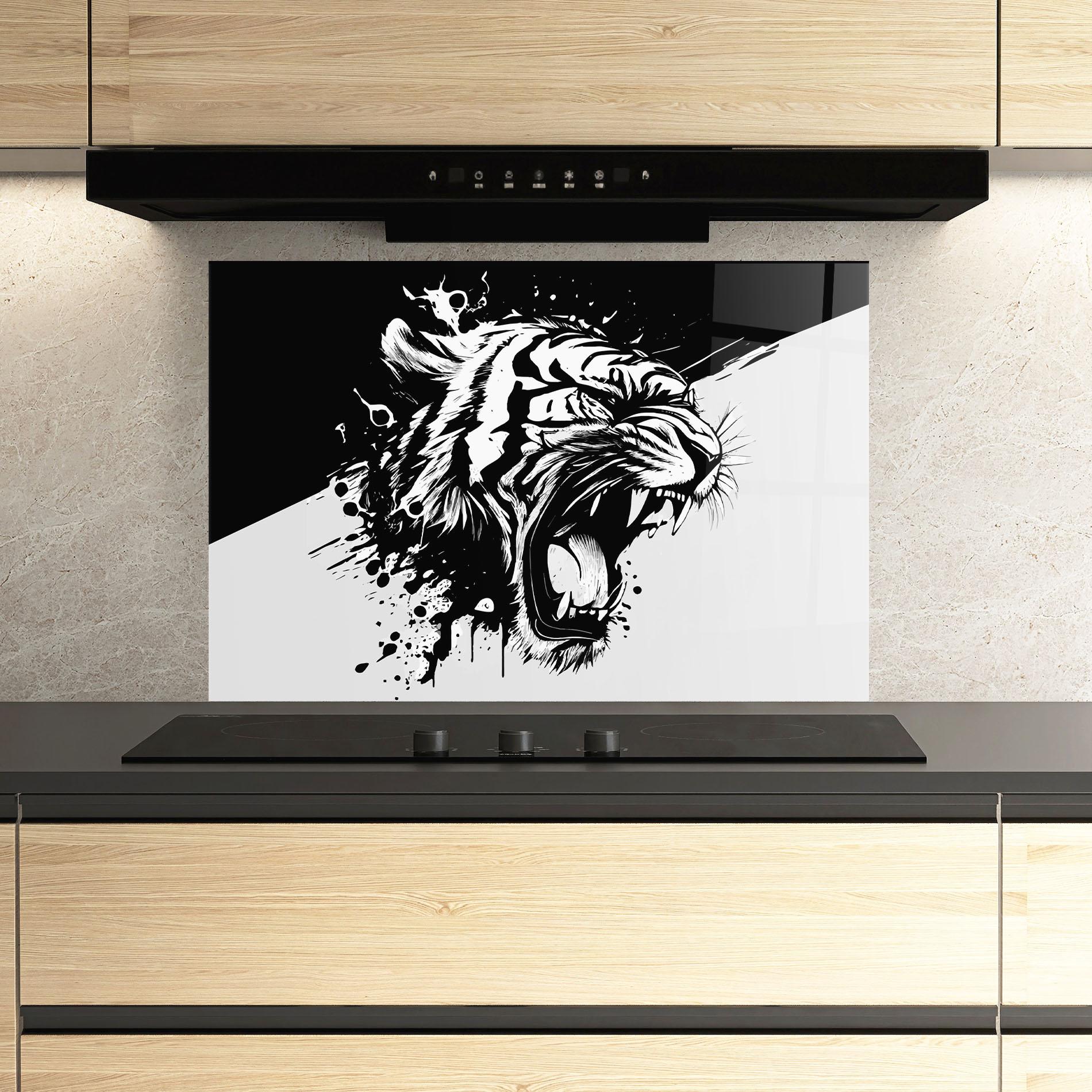 Стъклен панел за кухня Black Grey Tiger mockup 3
