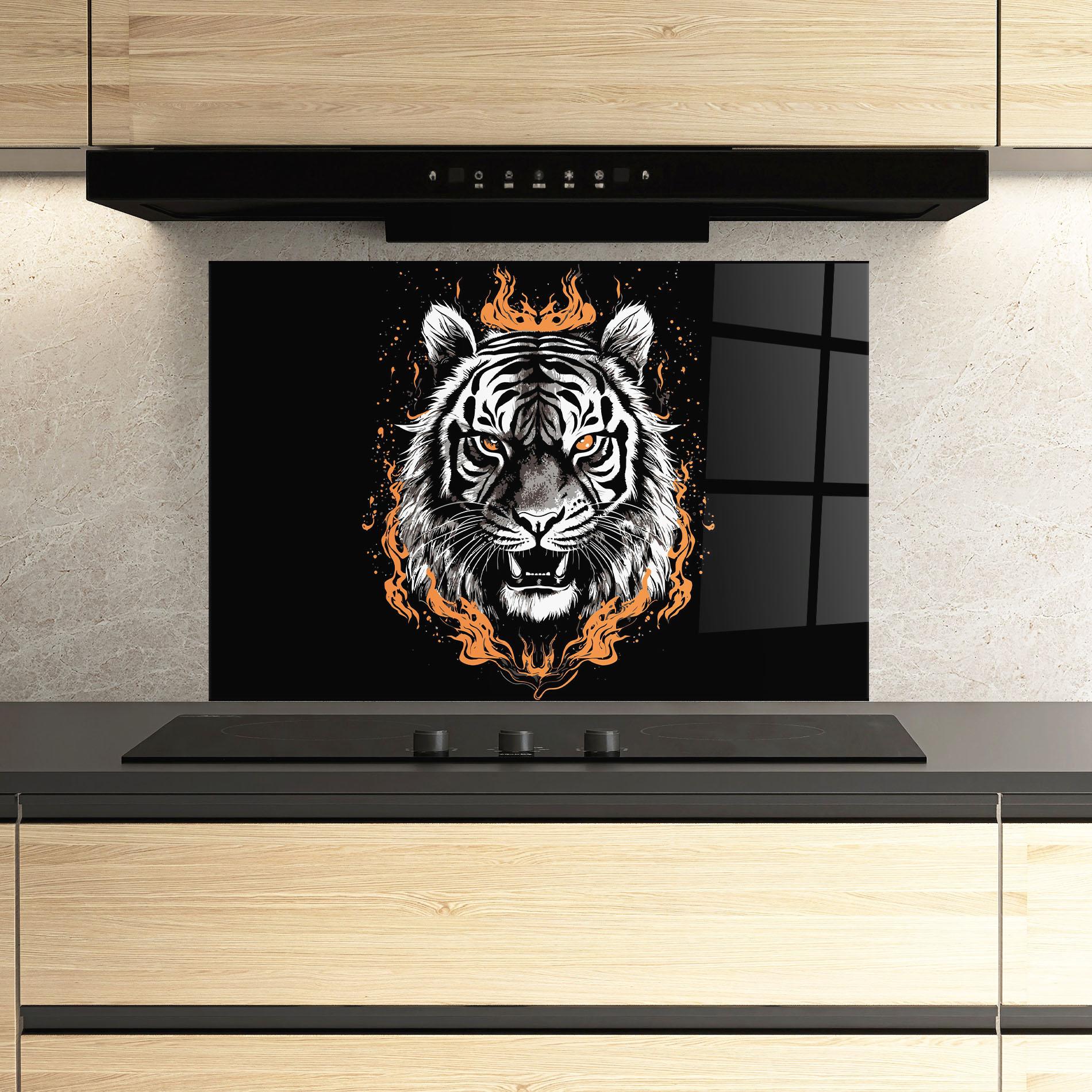 Стъклен панел за кухня Fire Tiger mockup 3