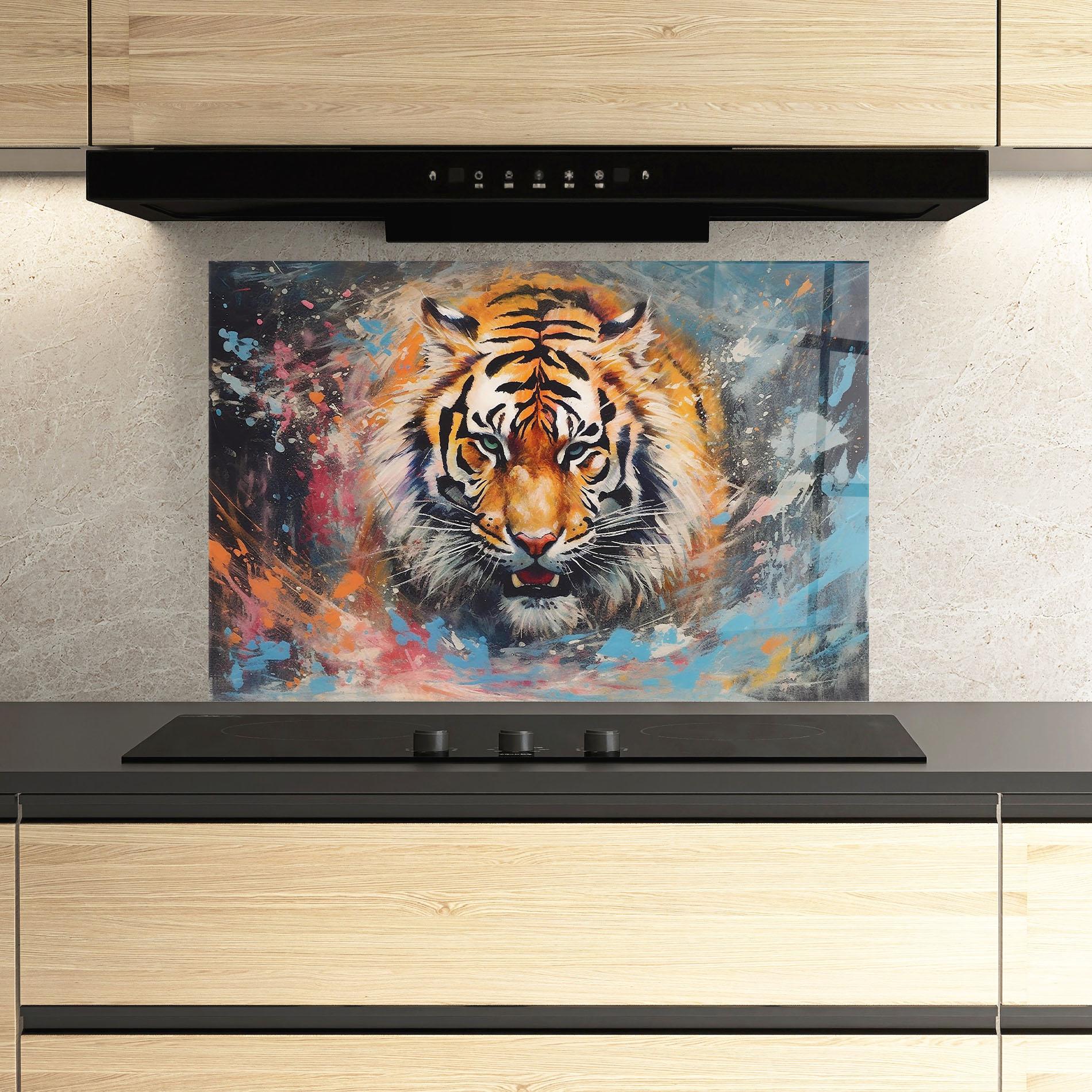 Стъклен панел за кухня Orange Tiger Painting mockup 3