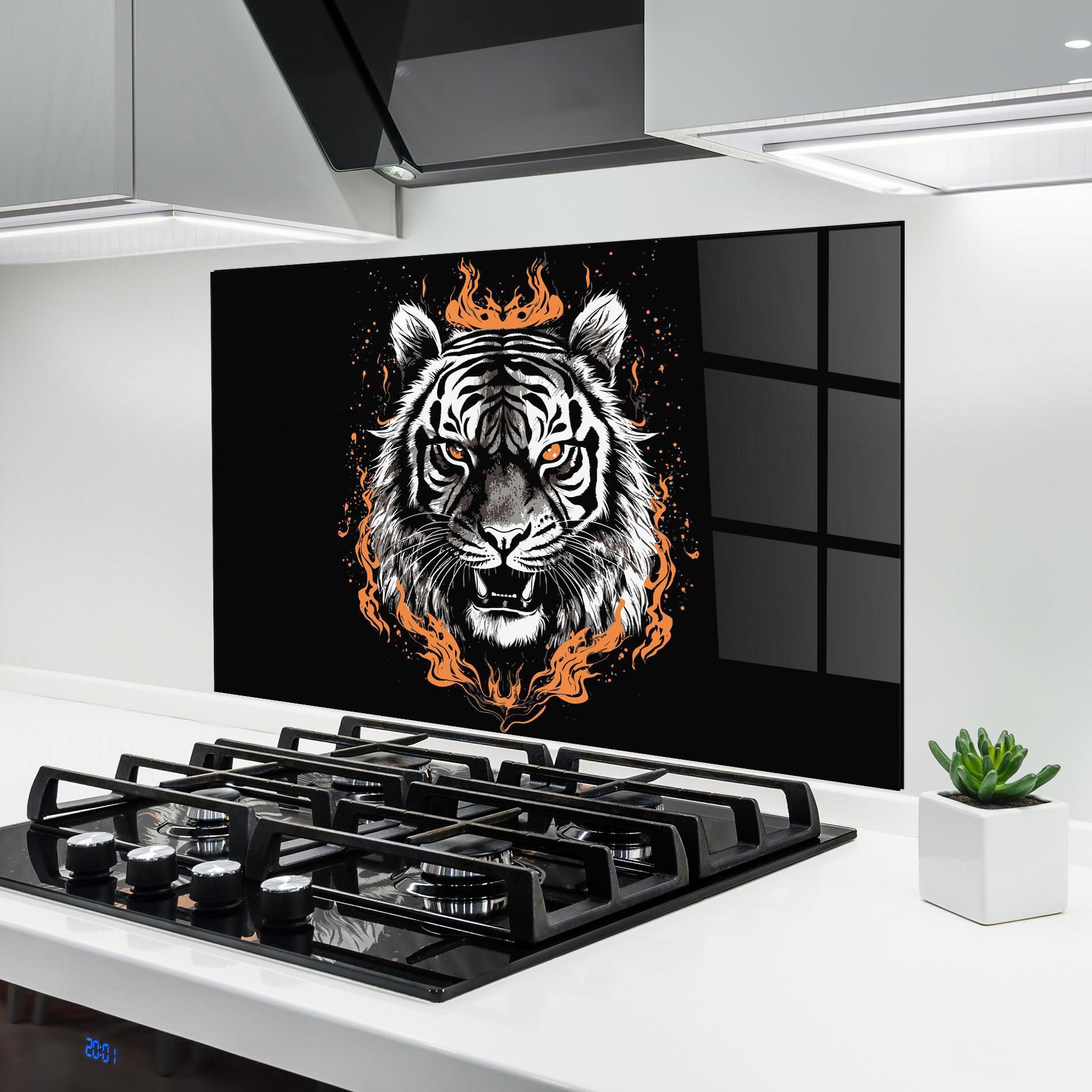 Стъклен панел за кухня Fire Tiger mockup 6