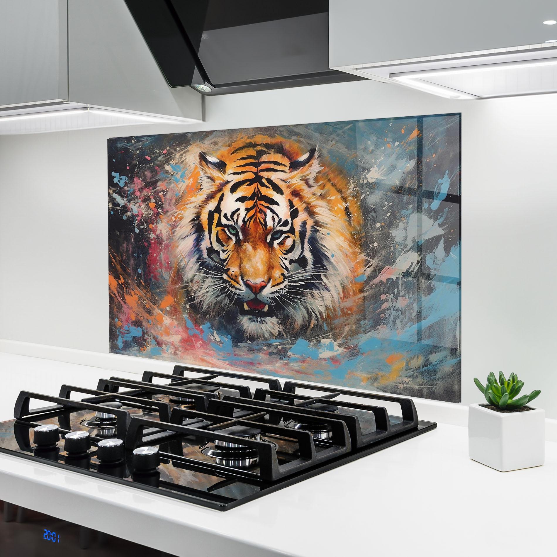 Стъклен панел за кухня Orange Tiger Painting mockup 6