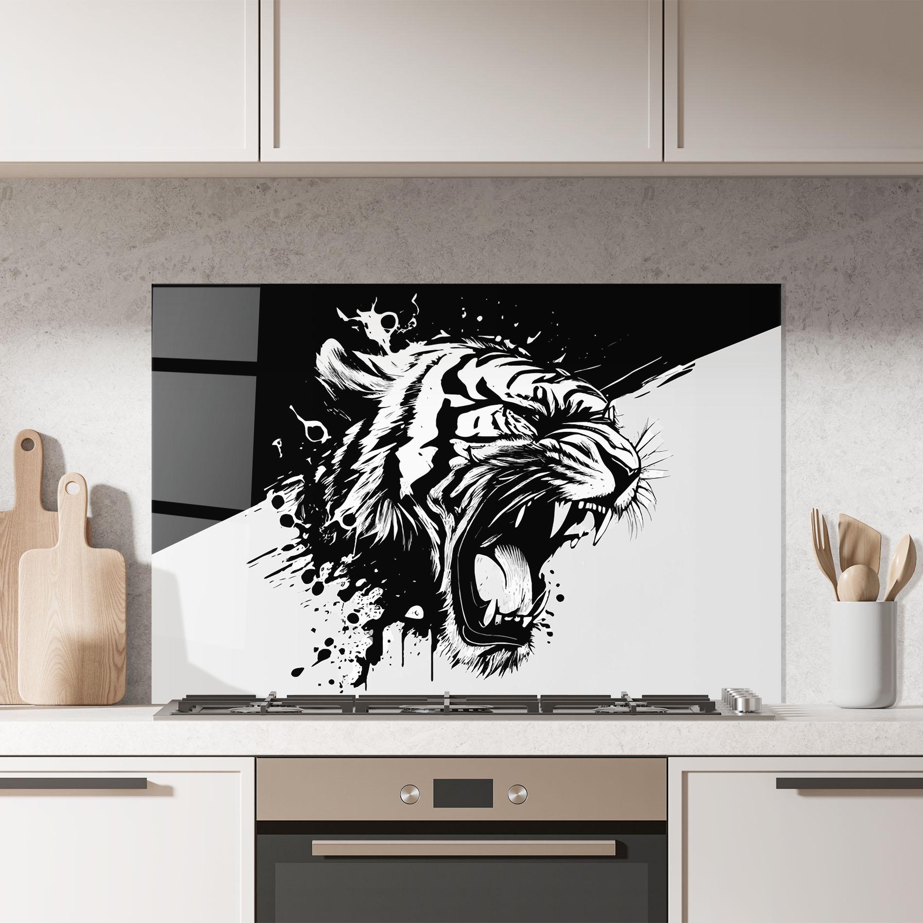 Стъклен панел за кухня Black Grey Tiger mockup 7
