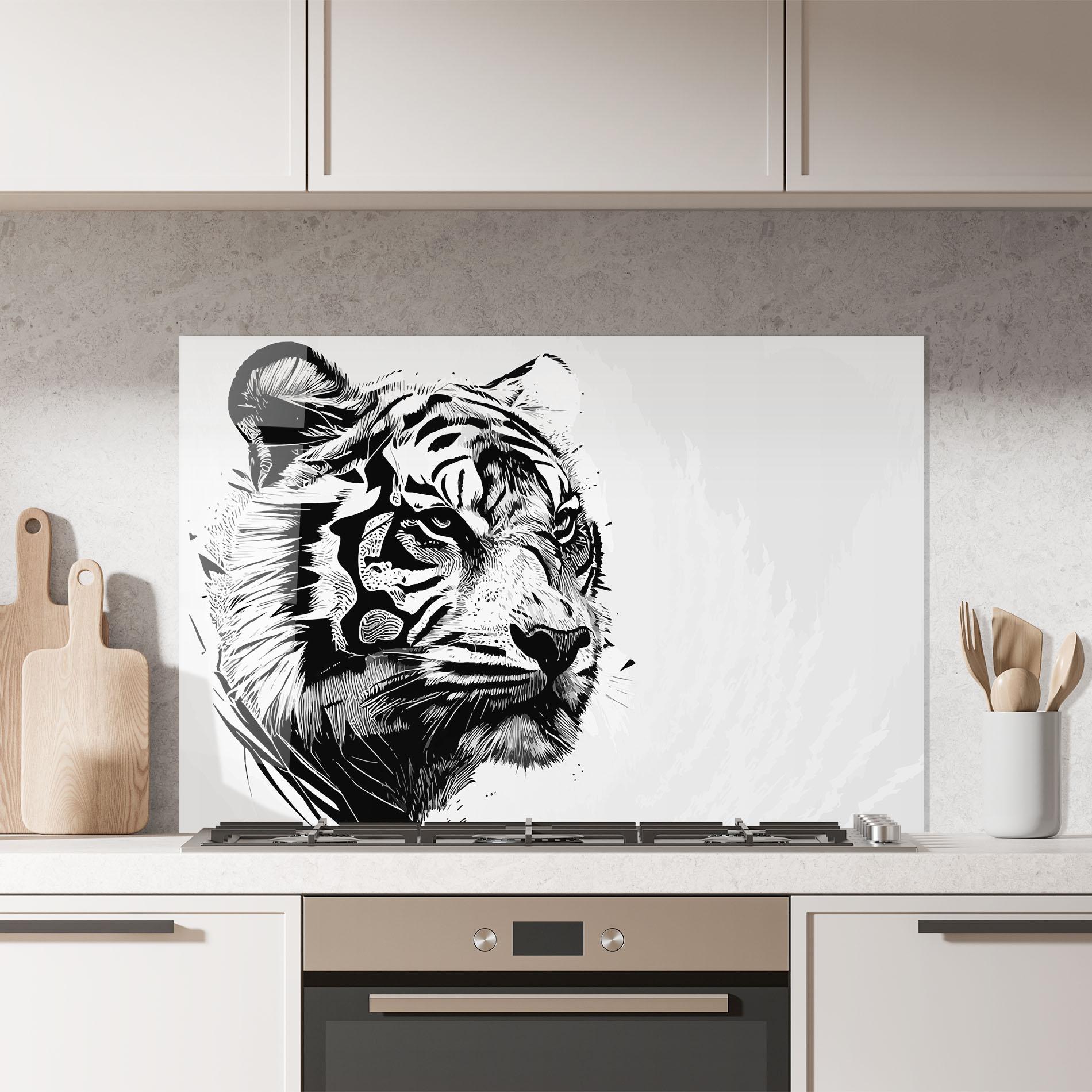 Стъклен панел за кухня Tiger On Grey mockup 7
