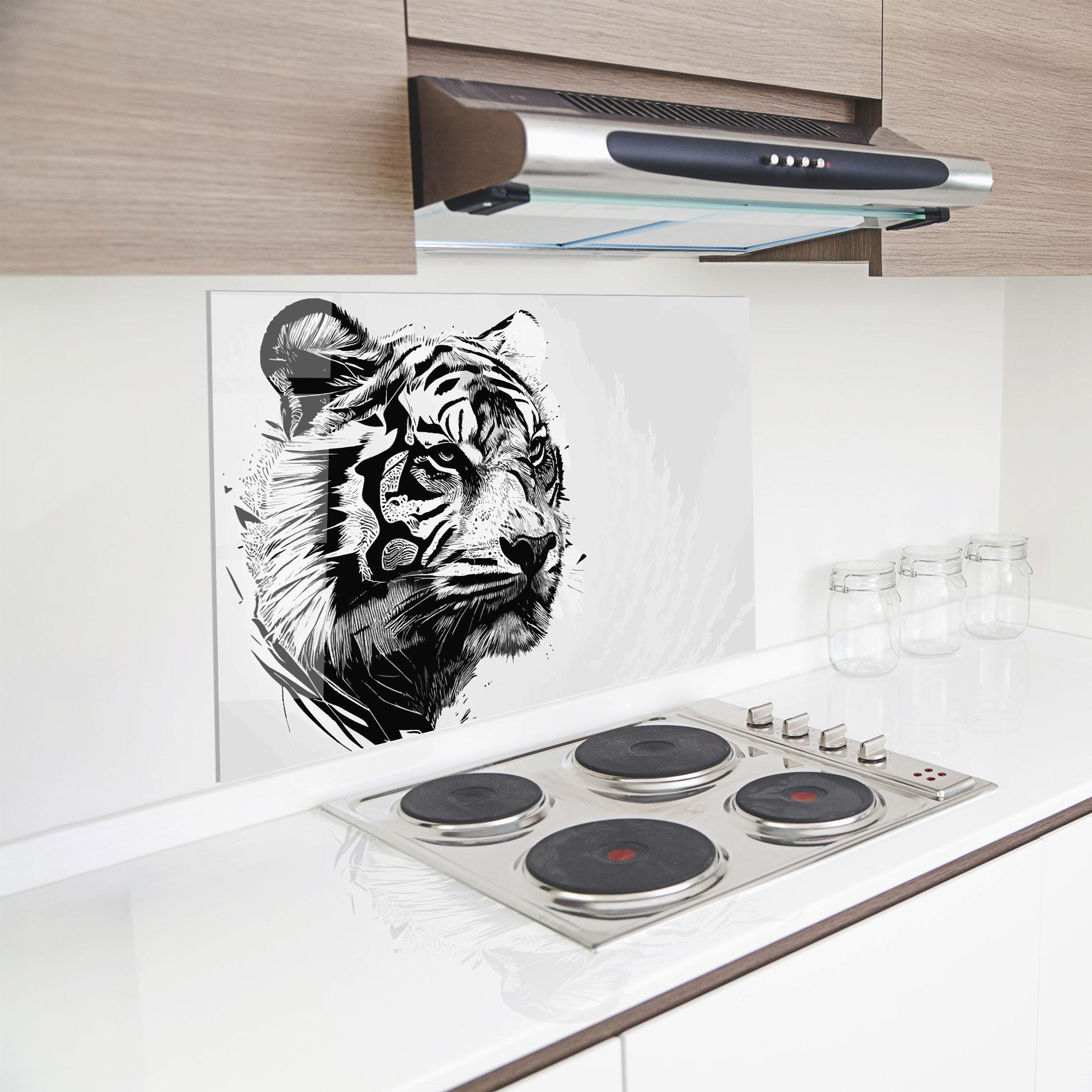 Стъклен панел за кухня Tiger On Grey mockup 8