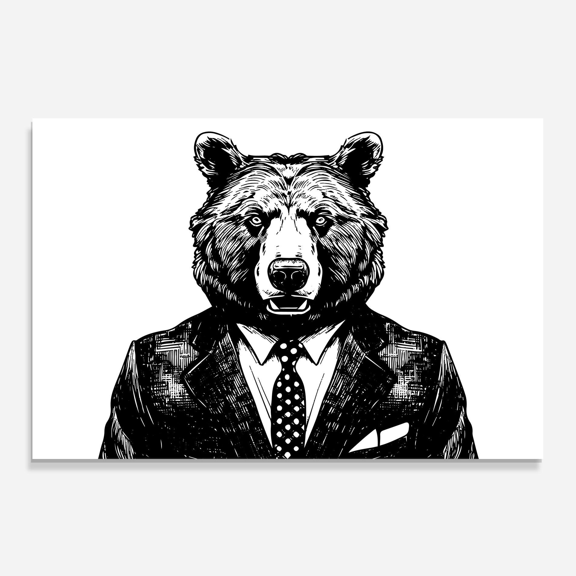 Стъклен панел за кухня Bear In Suit mockup 0