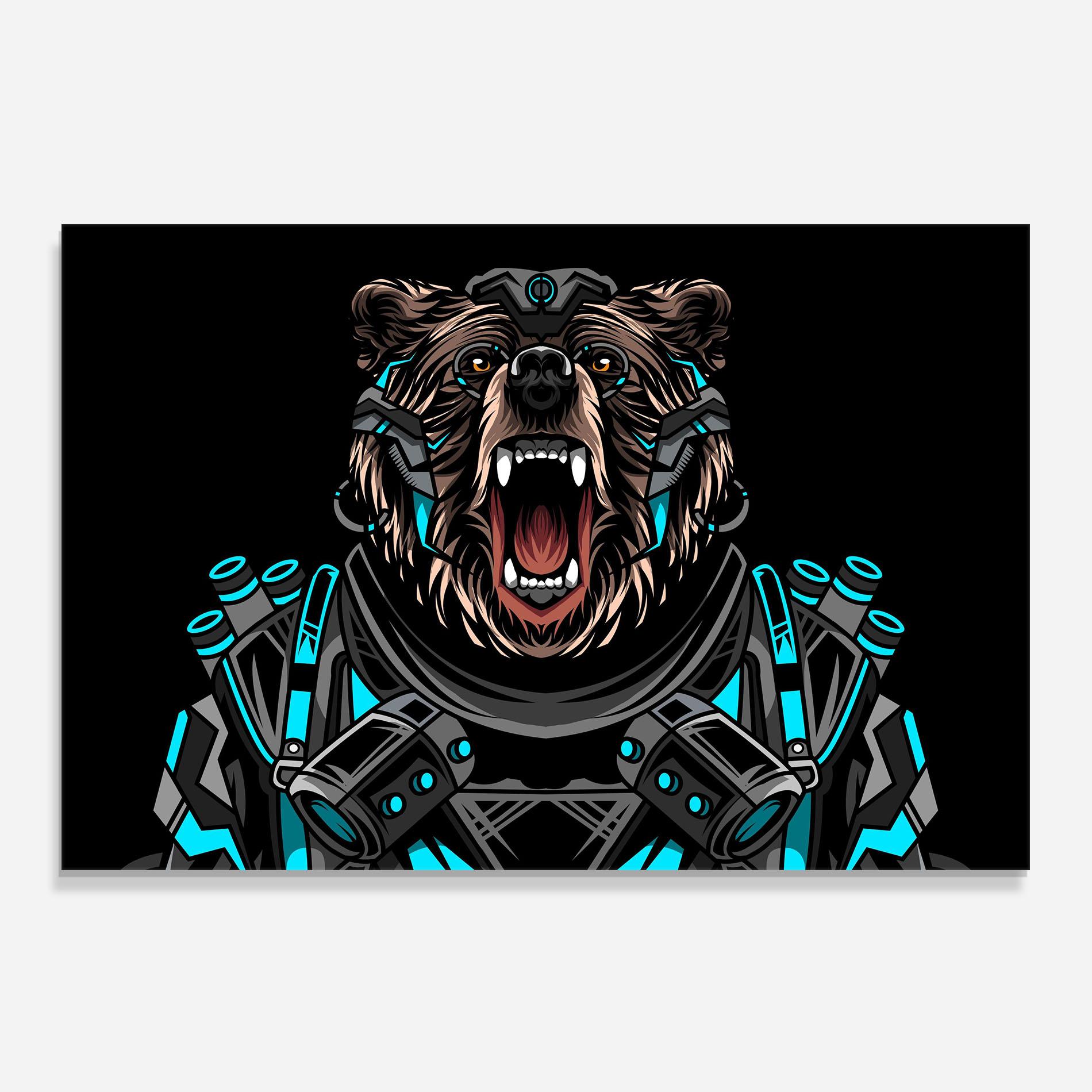 Стъклен панел за кухня Black Cyborg Bear mockup 0
