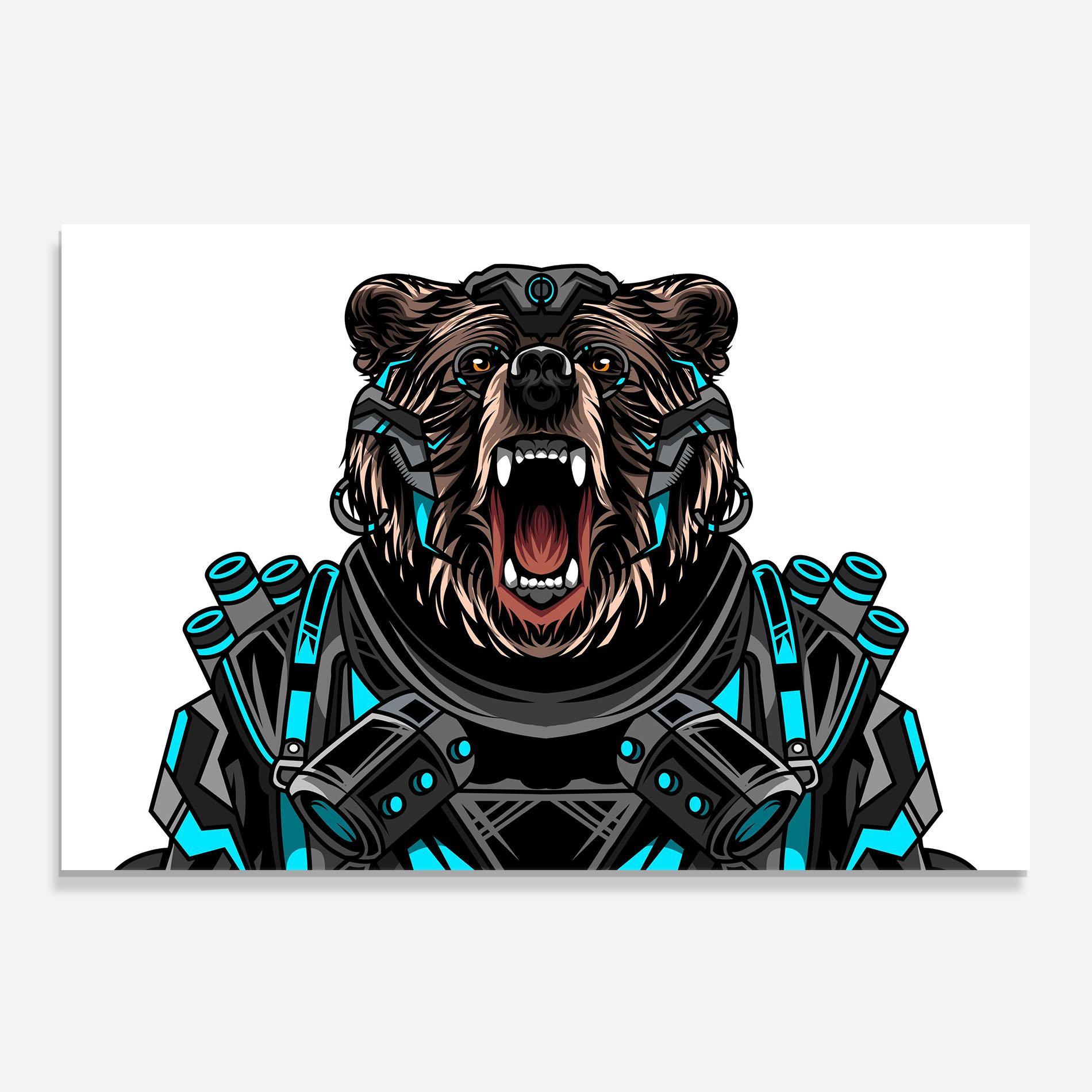 Стъклен панел за кухня Cyborg Bear mockup 0
