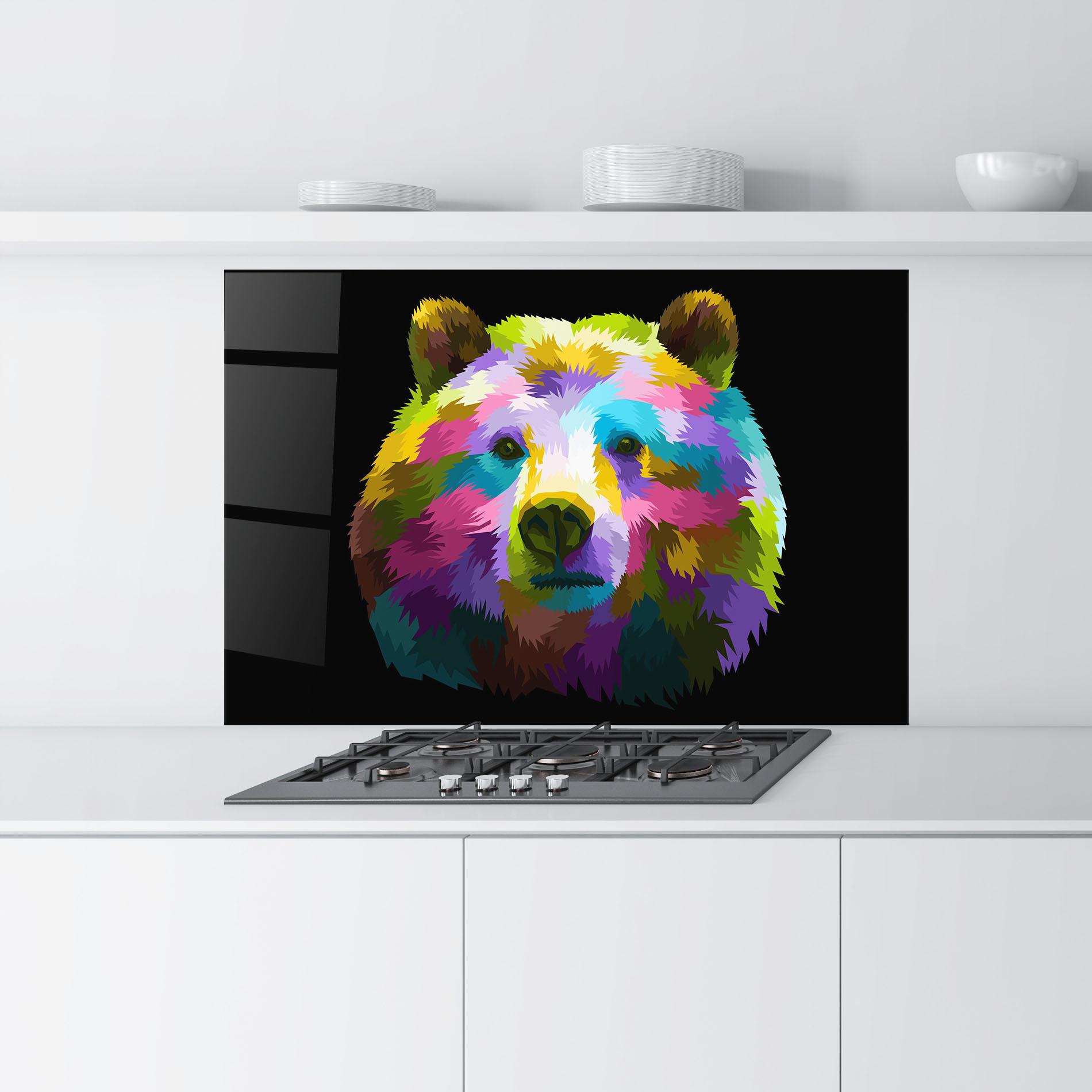 Стъклен панел за кухня Colorful Bear Head mockup 9