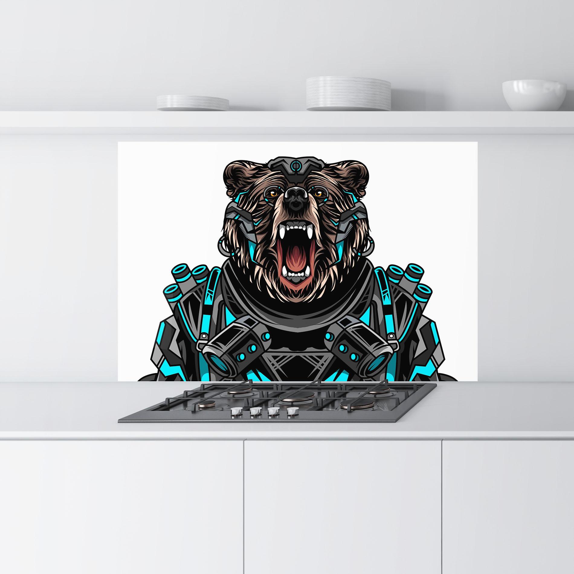 Стъклен панел за кухня Cyborg Bear mockup 9