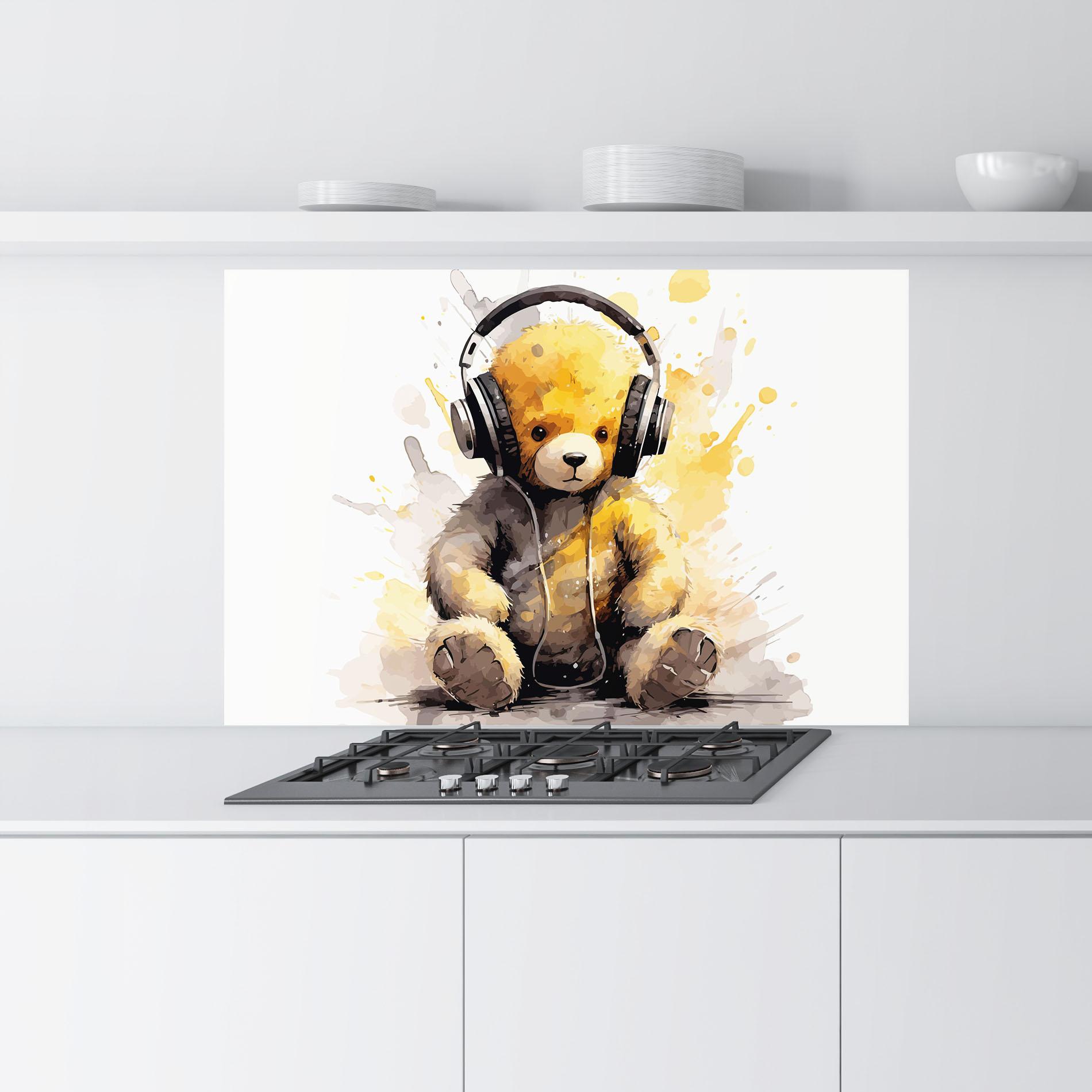 Стъклен панел за кухня Music Plush Bear mockup 9