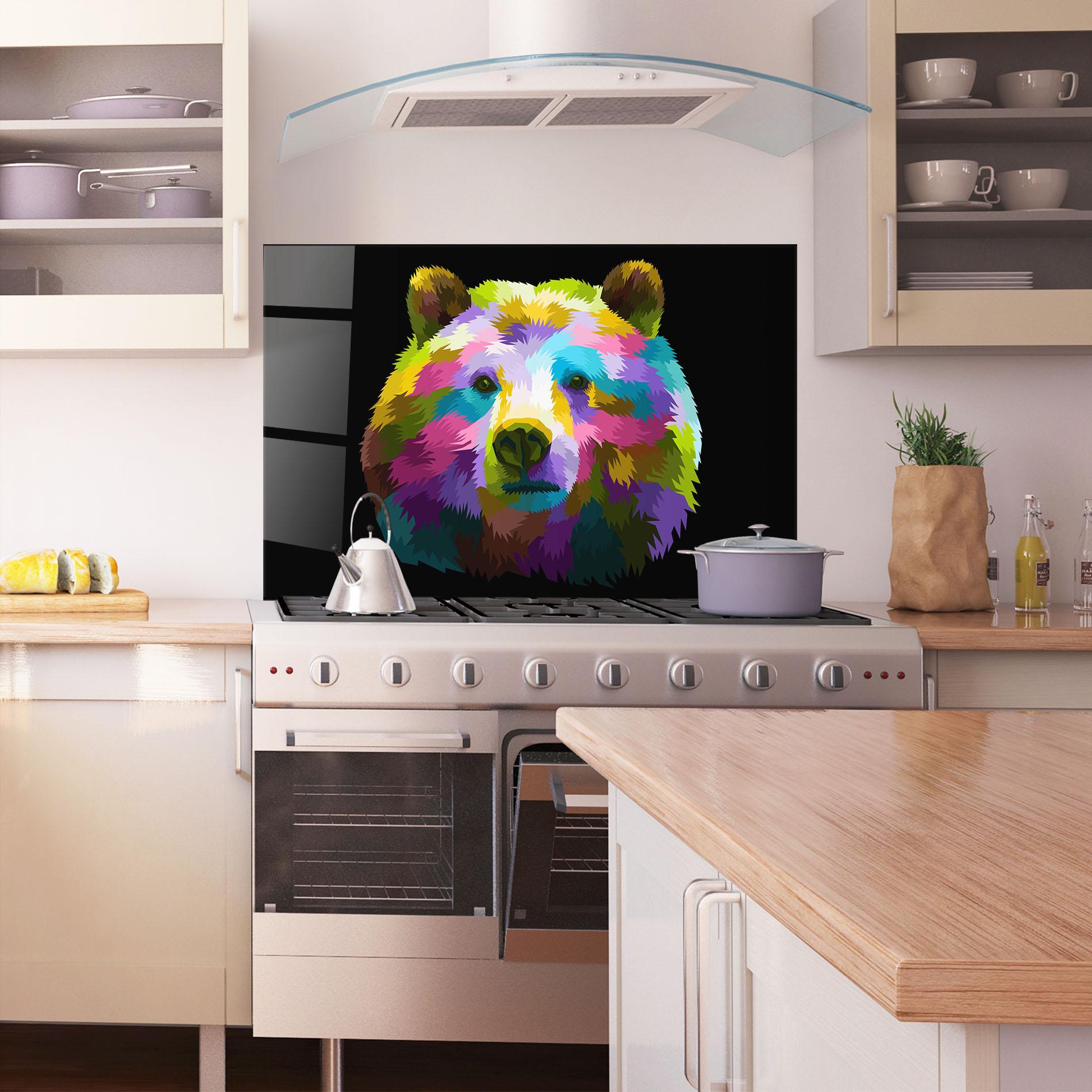 Стъклен панел за кухня Colorful Bear Head mockup 1