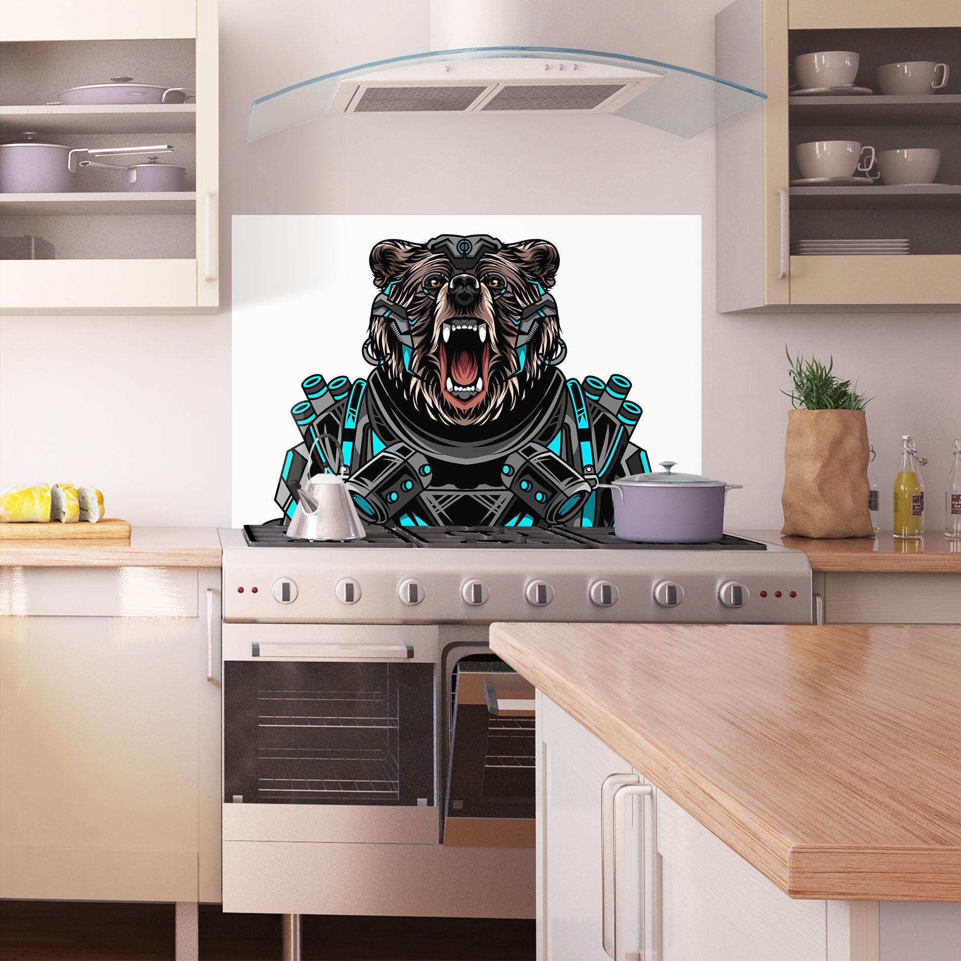 Стъклен панел за кухня Cyborg Bear mockup 1