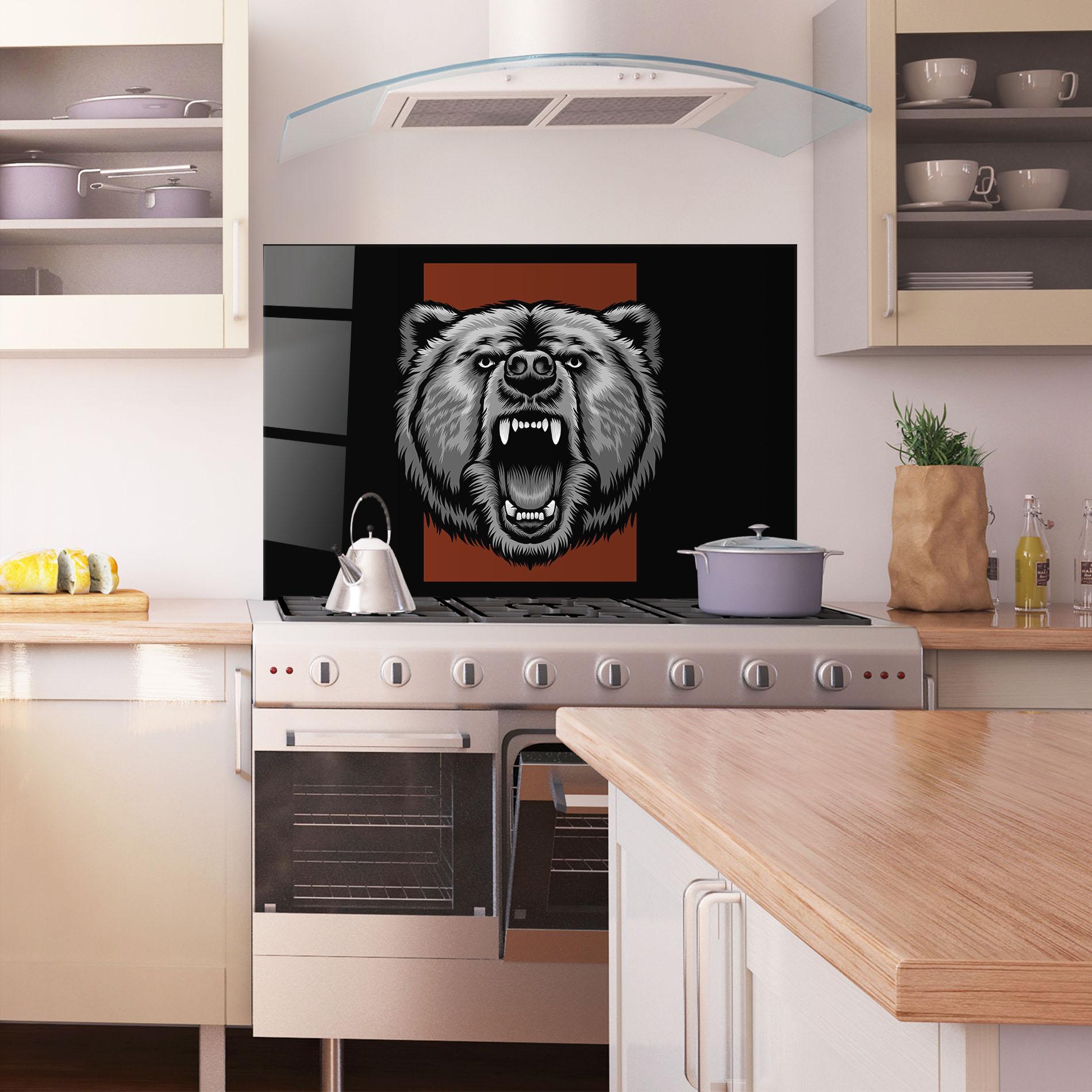 Стъклен панел за кухня Grey Bear Head mockup 1