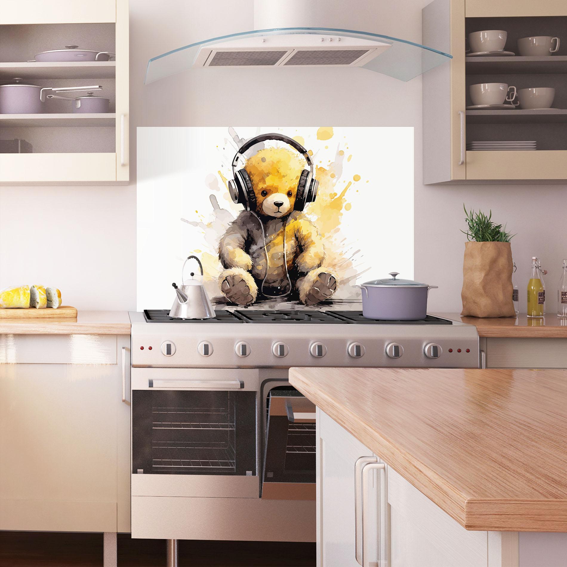 Стъклен панел за кухня Music Plush Bear mockup 1