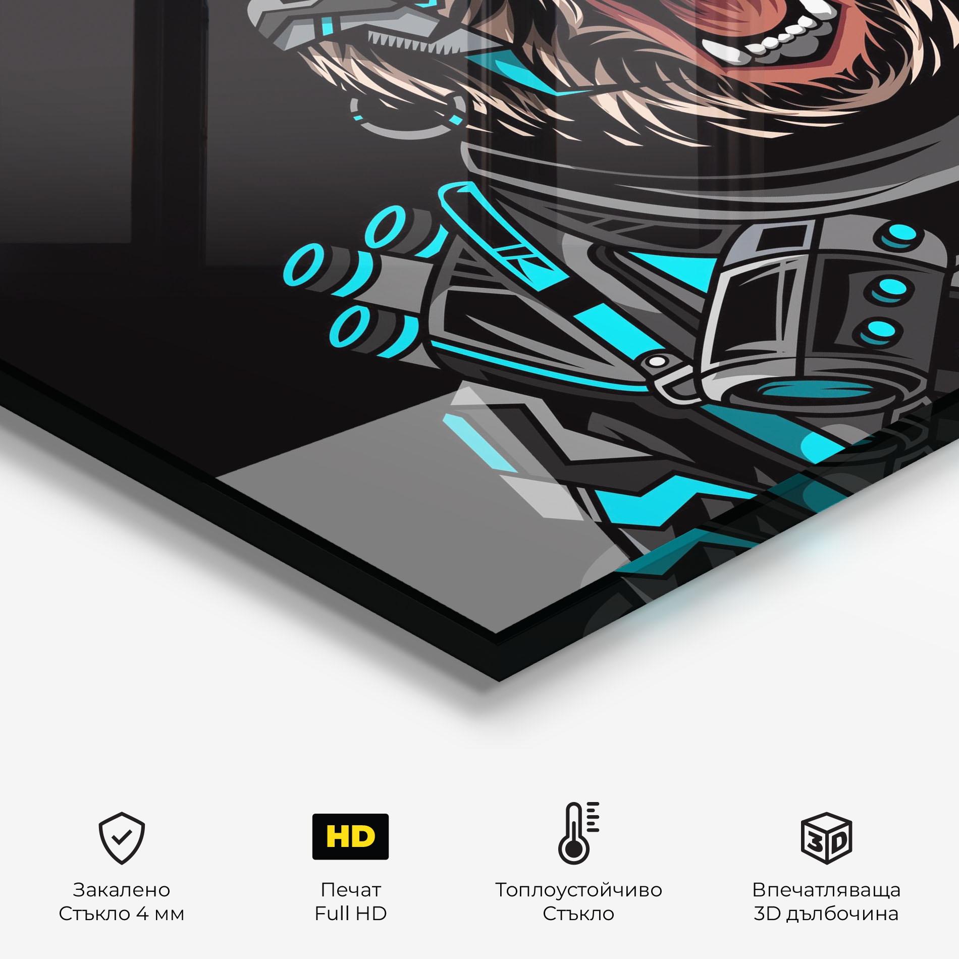 Стъклен панел за кухня Black Cyborg Bear mockup 2